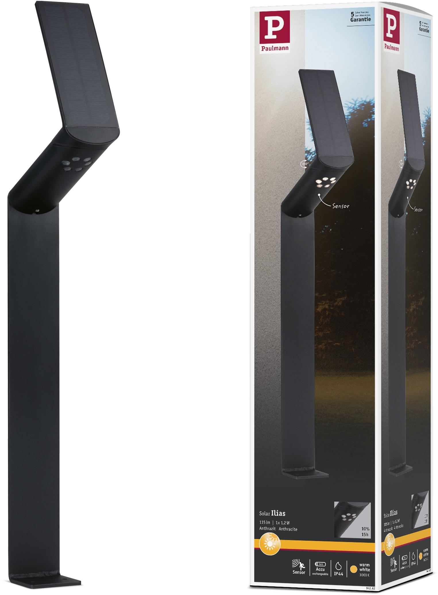LED Pollerleuchte PAULMANN "Ilias", grau (anthrazit), B:7cm H:72cm T:18cm, Leuchten, LED Pollerleuchte, LED-Board, Outdoor Solar, mit Bewegungsmelder
