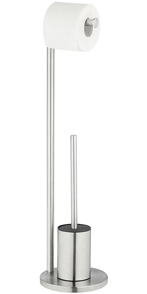 WC-Garnitur WENKO "Modell Ferla", silber (silberfarben), H:69,5cm Ø:18cm, Metall, Reinigungsbürsten, WC-Garnitur, Standgarnitur aus Edelstahl mit Toilettenpapierhalter und Klobürste