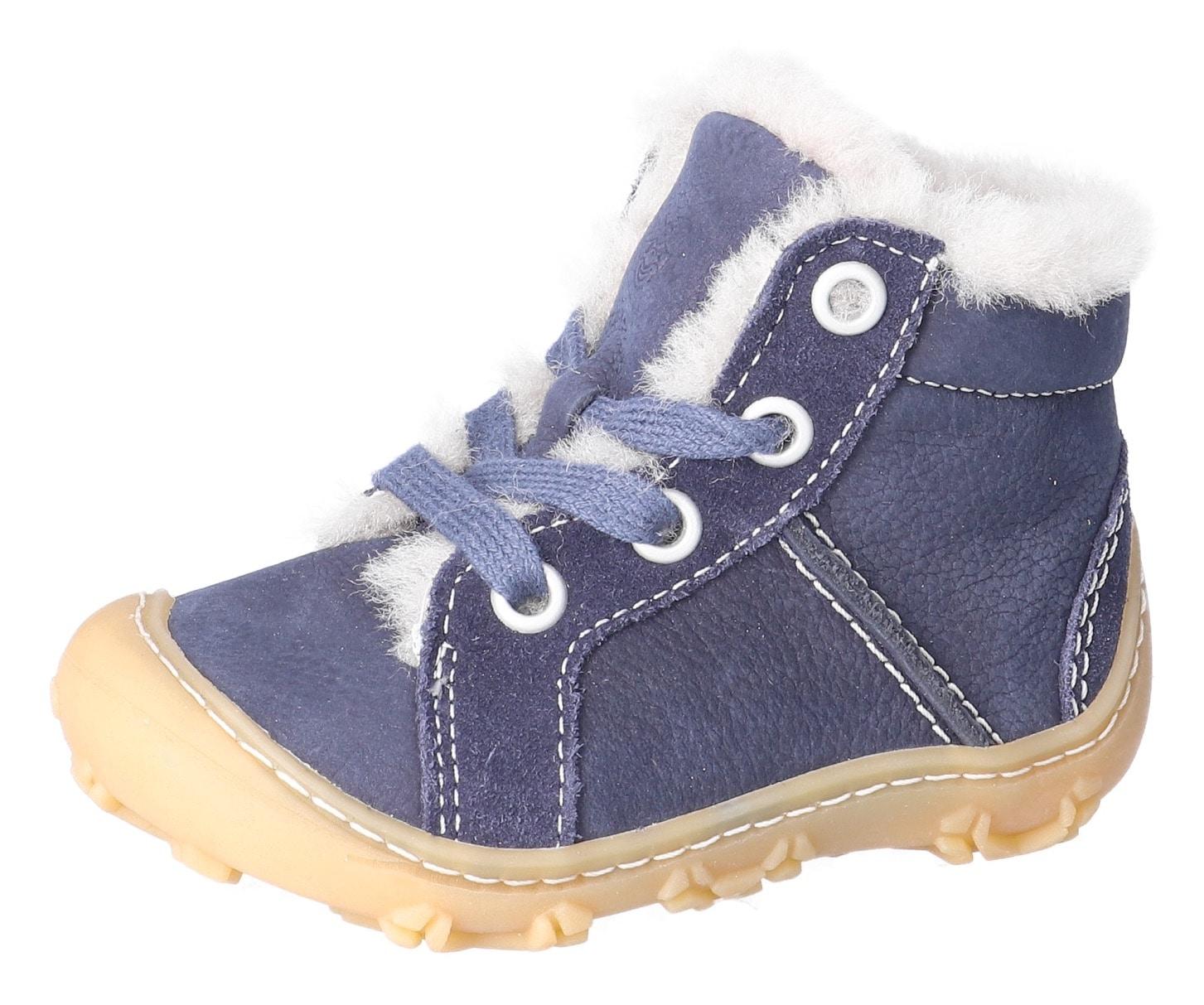 Winterstiefel PEPINO BY RICOSTA "Elia WMS: weit", Mädchen, Gr. 25, blau (navy), Leder, Schuhe Winterstiefel, Lauflernschuh mit Warmfutter, Größenschablone zum Download