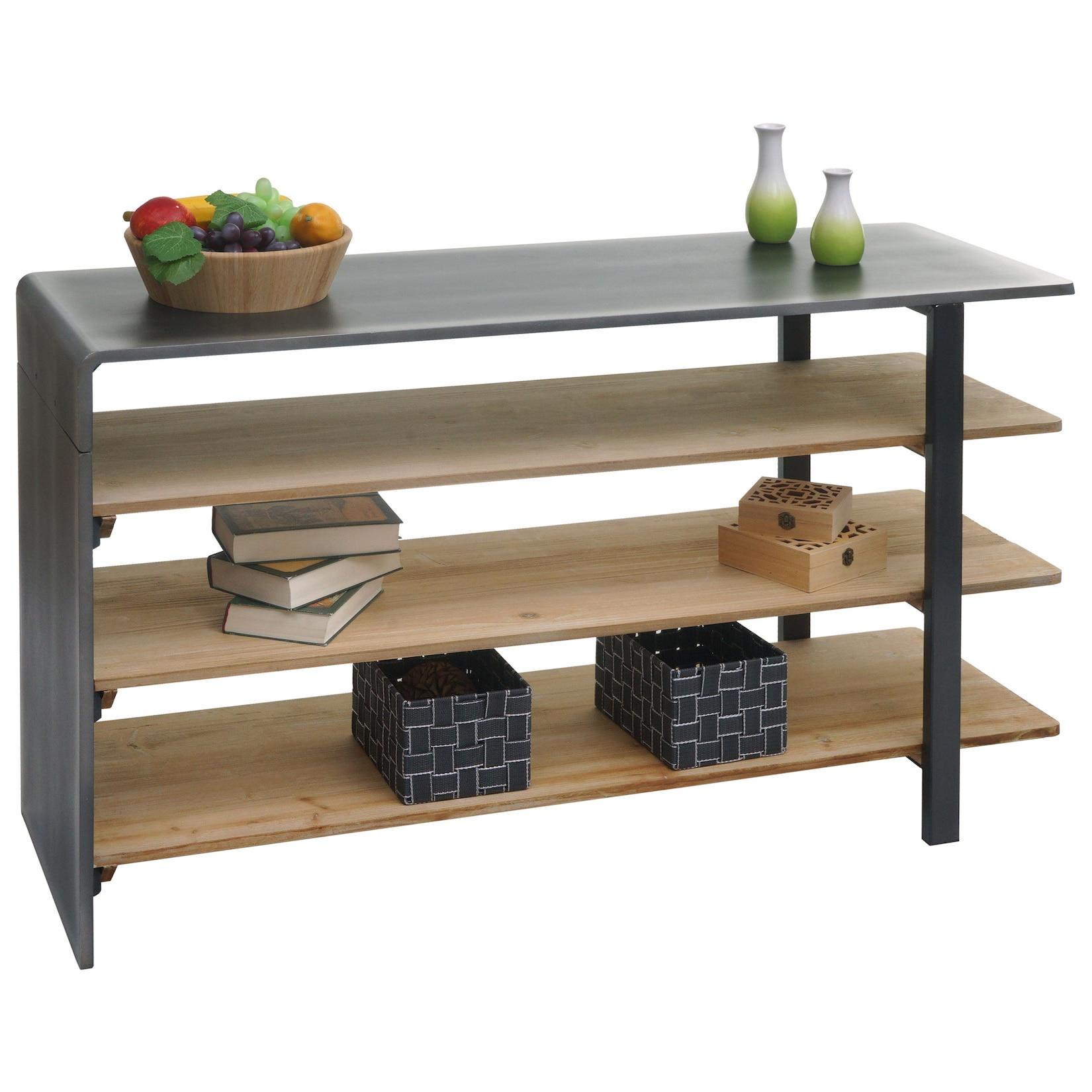 Regal MCW-L75, Wohnregal BüCherregal Schuhregal Sideboard, Massiv-Holz Industrial 72X119X40Cm Mvg Natur Mit Metall-Optik