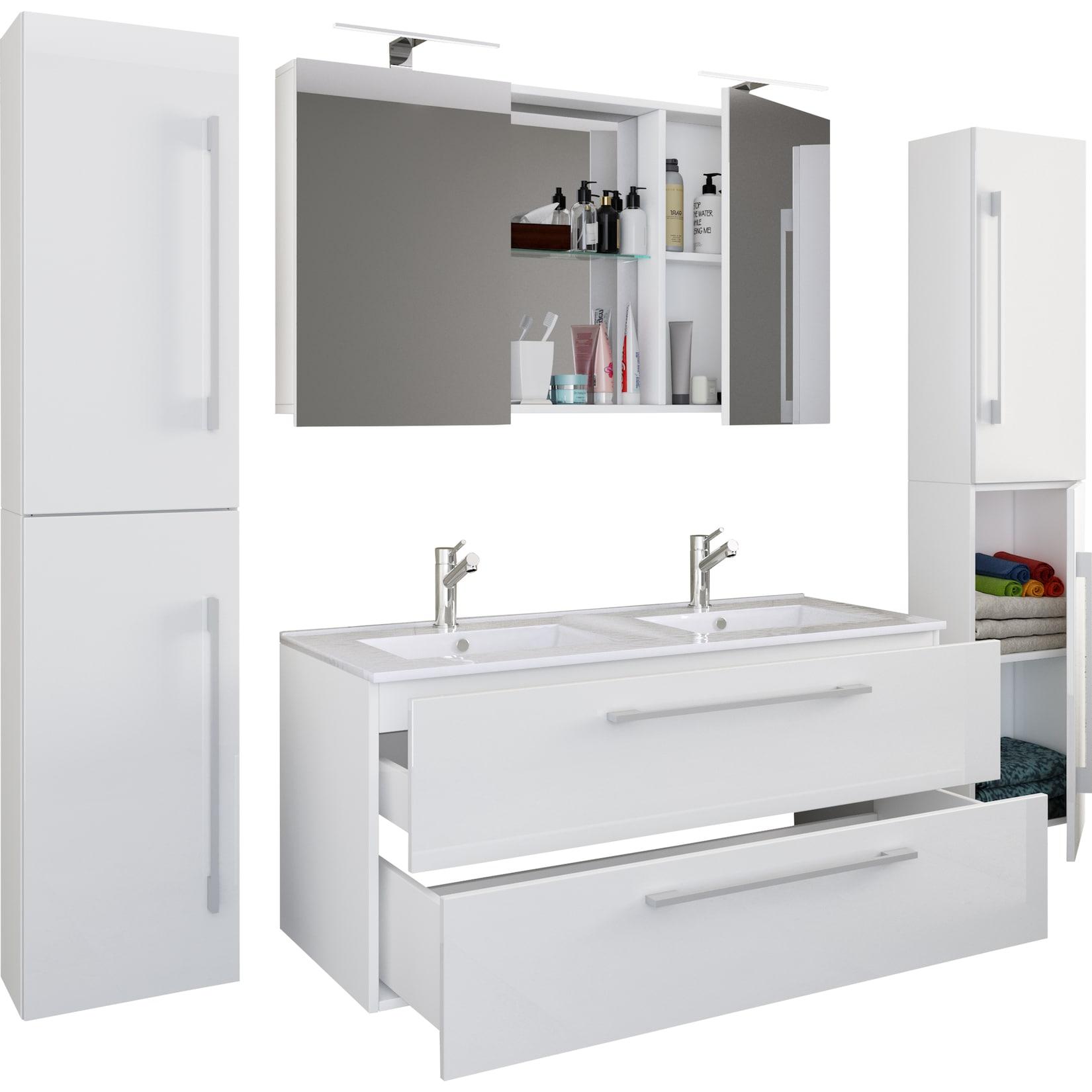 Vcm 5-Tlg. Doppel Waschplatz 2X Waschtisch BadmöBel Set Mit Unterschrank, Waschbecken, 2X Hochschrank Und Spiegelschrank Doppelwaschbecken Komplettset Budasi Sc