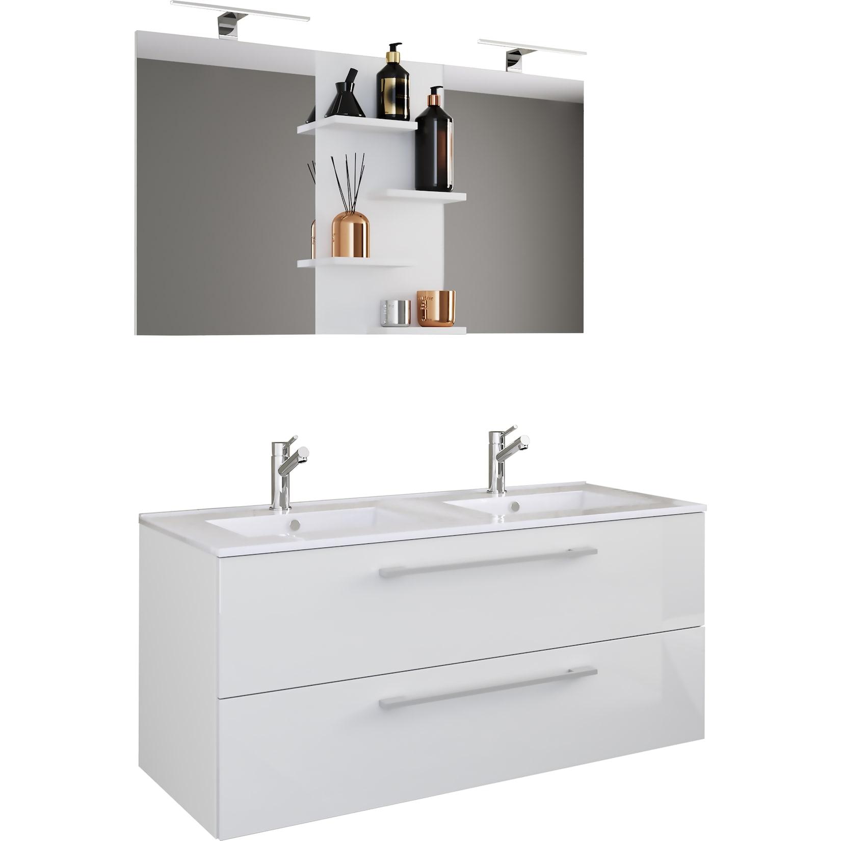 Vcm 3-Tlg. Doppel Waschplatz 2X Waschtisch BadmöBel Set Mit Unterschrank, Waschbecken Und Spiegel Doppelwaschbecken Komplettset Budasi Sp