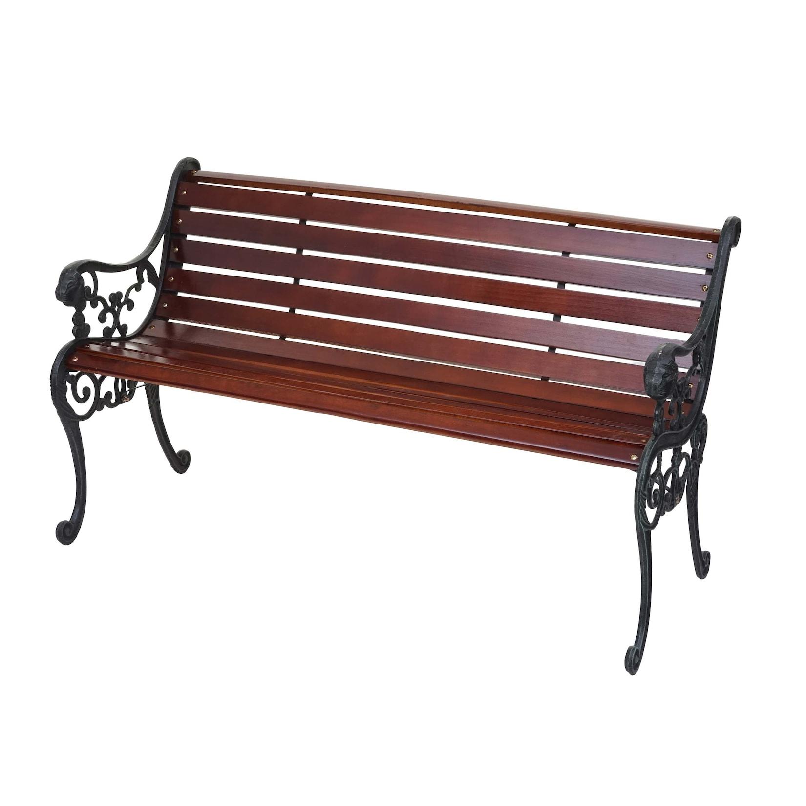 Gartenbank MCW-F98, Sitzbank Parkbank Holzbank, 2-Sitzer Gusseisen Holz 125Cm 20Kg ~ Braun