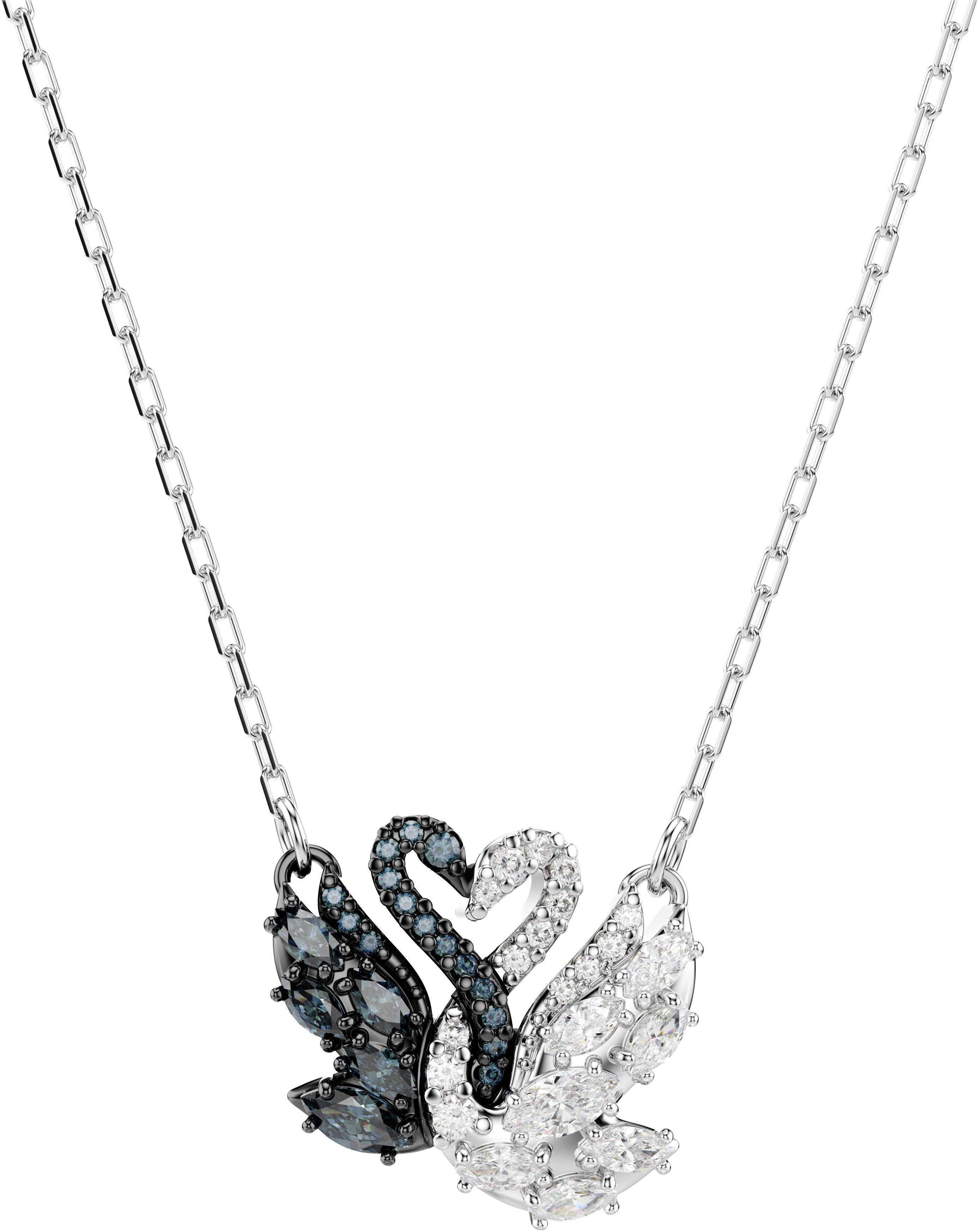Kette Mit AnhäNger Swarovski "Schmuck Geschenk Swan AnhäNger Schwan", Schwarz-Weiß (Metallfarben, Kristallweiß, Schwarz), Halsketten, Damen, Metall, L: 45, Mit Swarovski Zirkonia (Synth.)