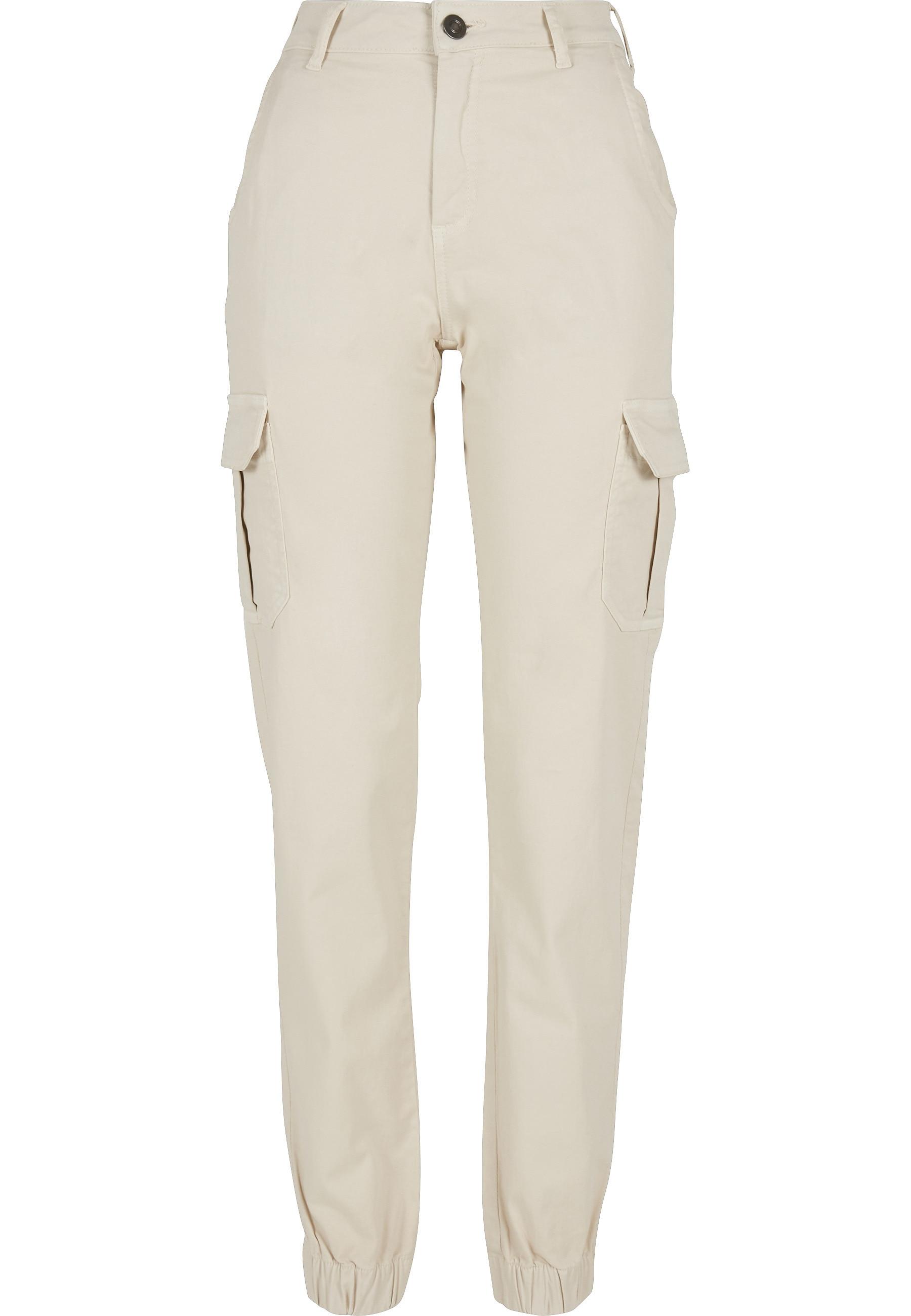 Cargohose Urban Classics "Urban Classics Damen Ladies High Waist Cargo Pants", Damen, Gr. 32, NormalgrößEn, Sandweiß, 98% Baumwolle, 2% Elasthan, Unifarben, Normal, Hosen Cargohose