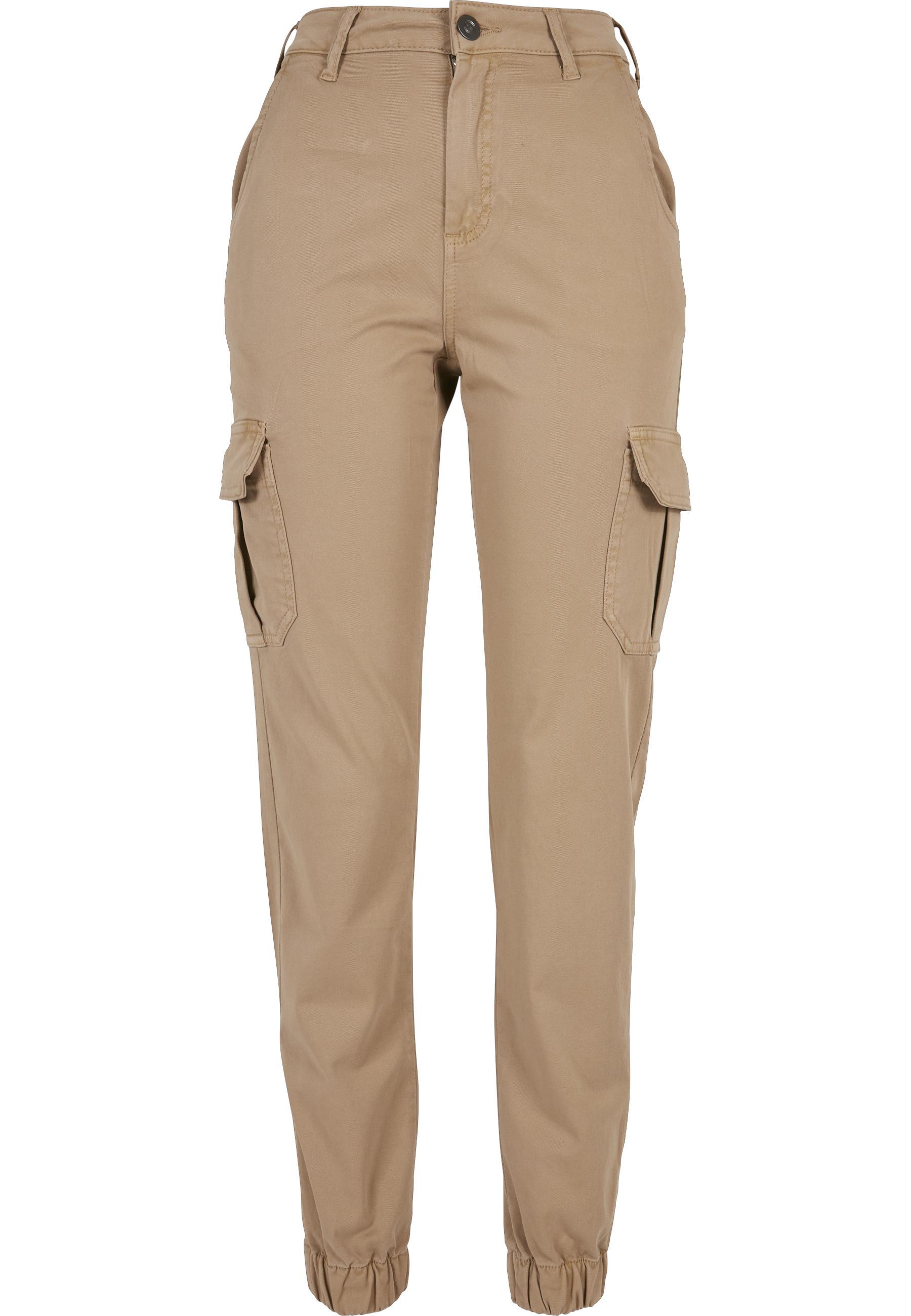 Cargohose Urban Classics "Urban Classics Damen Ladies High Waist Cargo Pants", Damen, Gr. 28, NormalgrößEn, Unionbeige, 98% Baumwolle, 2% Elasthan, Unifarben, Normal, Hosen Cargohose