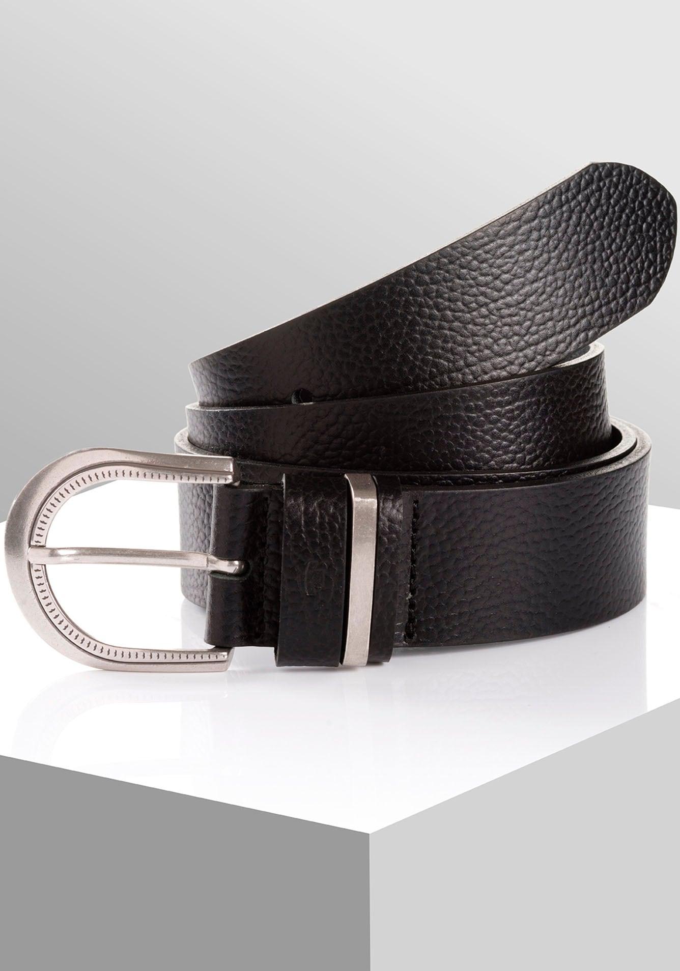 LedergüRtel Tom Tailor "Ttsandra", Damen, Gr. 95, Schwarz, BüFfelleder, Unifarben, GüRtel LedergüRtel, 3,5 Cm Breiter DamengüRtel, Genarbte OberfläChe, SchließE Silberfarben