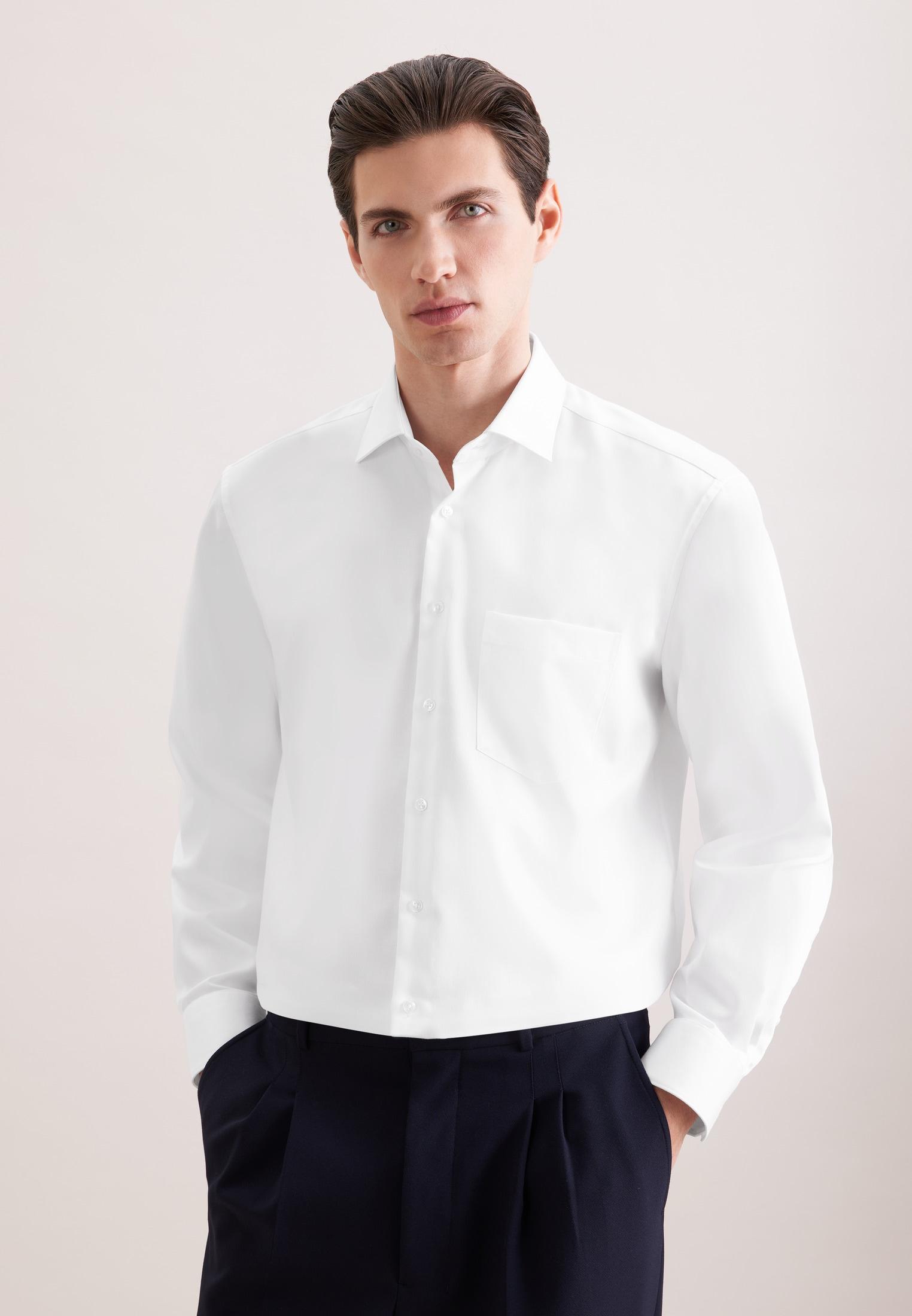 Businesshemd Seidensticker "Schwarze Rose", Herren, Gr. XL (44), Normale ÄRmelläNgen, Weiß, 100% Baumwolle, Unifarben, Regular Fit, 2-Knopf-Manschette, Hemden, Regular 1/1 Kentkragen Uni