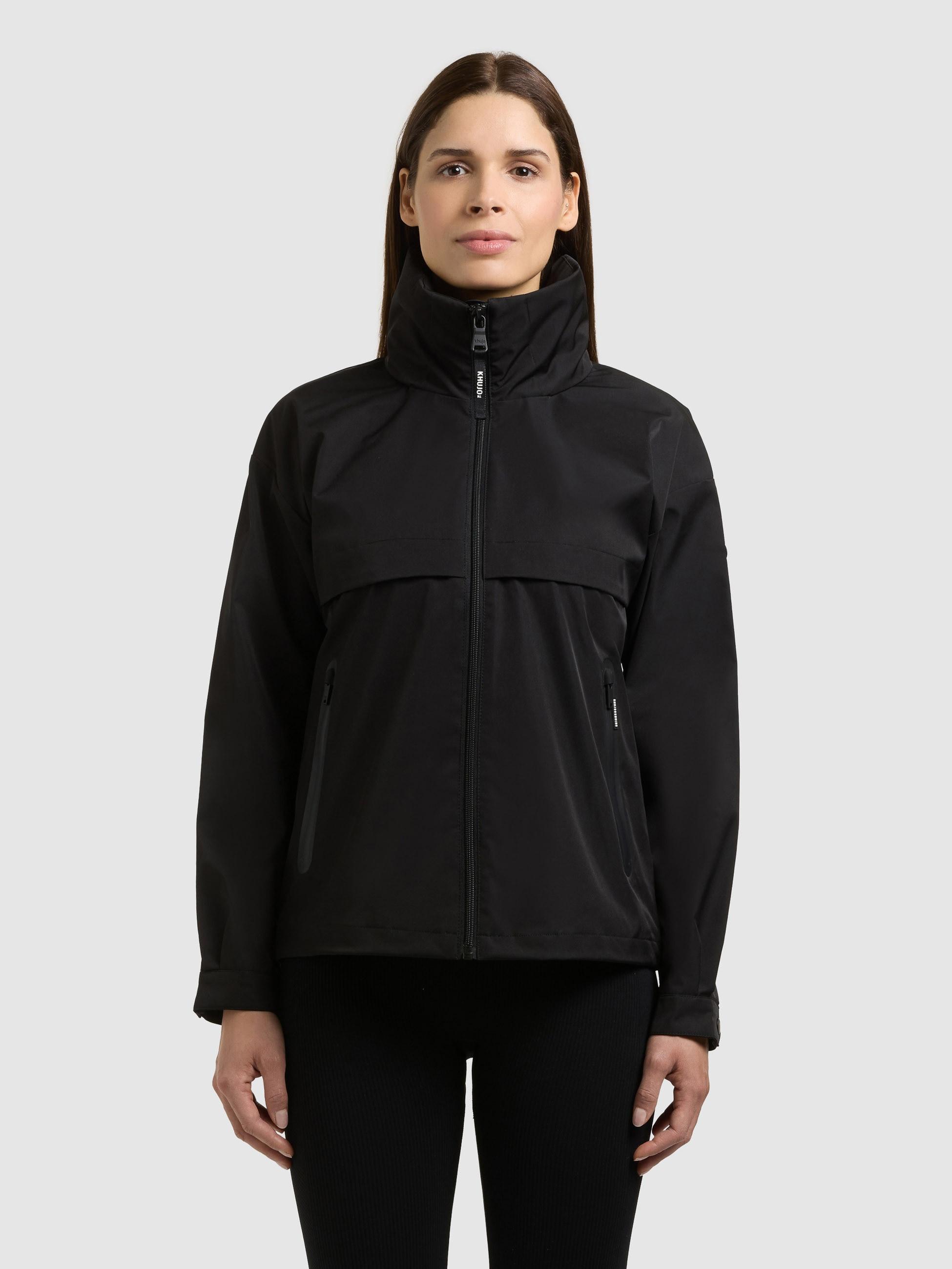 Kurzjacke Khujo "RAIBE2", Damen, Gr. M, Schwarz, Web, 100% Polyester, Unifarben, Regular Fit HüFtlang, Eingesetzt Mit Druckknopf, Jacken Kurzjacke