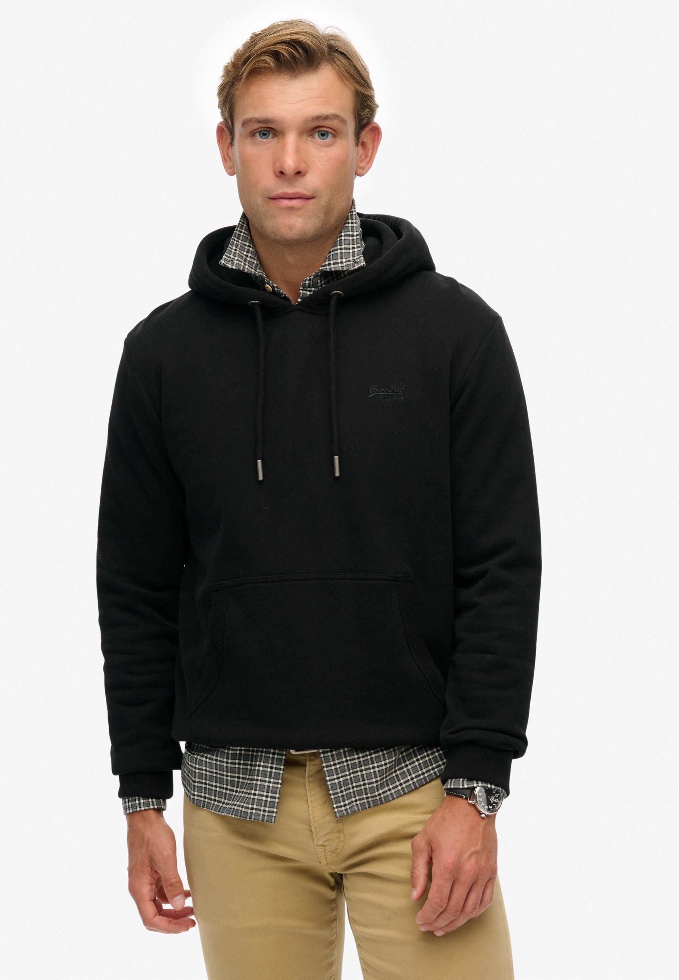 Kapuzensweatshirt Superdry "Essential Logo Hoodie Hb", Herren, Gr. Xl, Schwarz, Sweatware, Obermaterial: 70% Baumwolle, 30% Polyester, Unifarben, Loose Fit Normal, Rundhals, RippbüNdchen, Sweatshirts, Baumwollmischung, Loose Fit