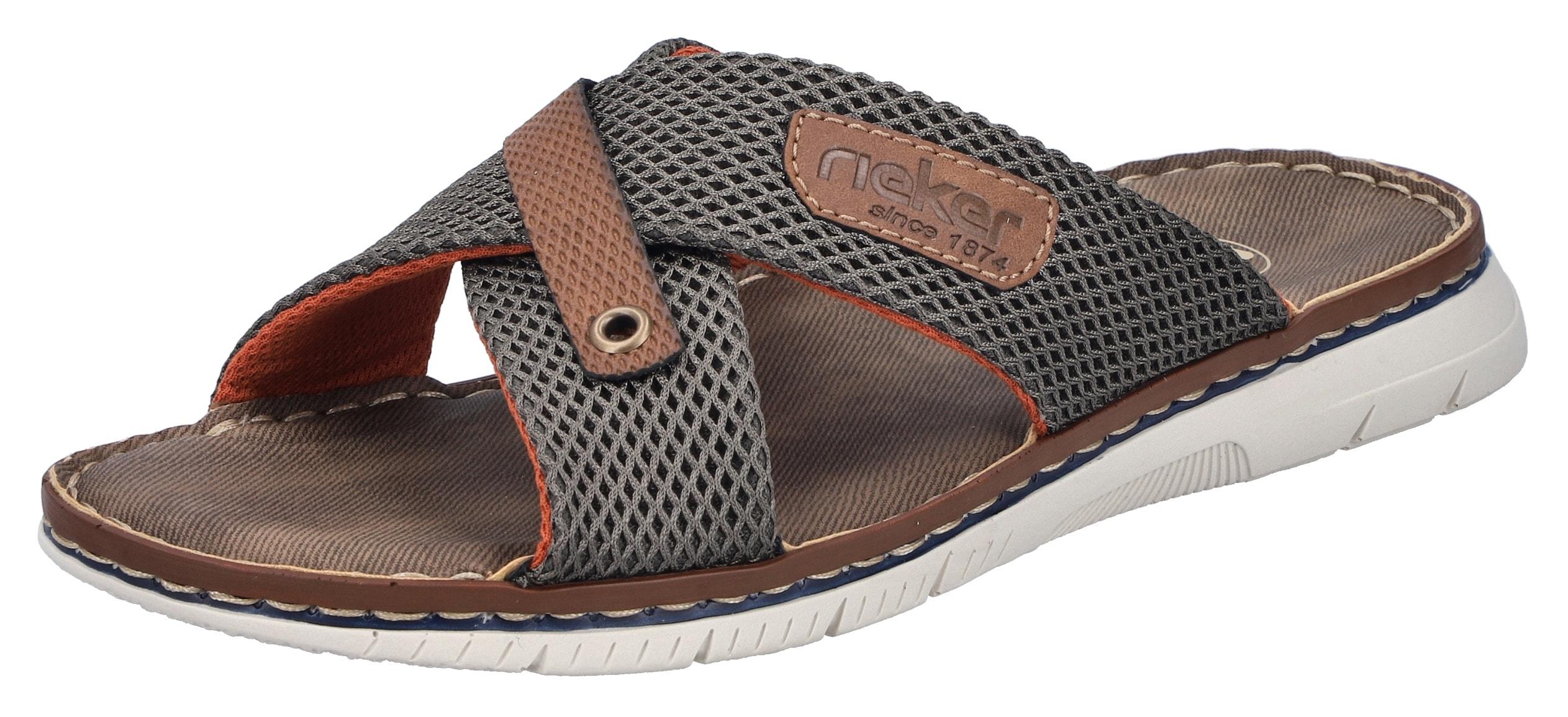 Pantolette Rieker, Herren, Gr. 42, GrüN (Oliv, Braun), Lederimitat, Textil, Kontrastfarbene Details, Schuhe Pantolette, Sommerschuh, Hausschuh, Strandschuh Zum Schlupfen