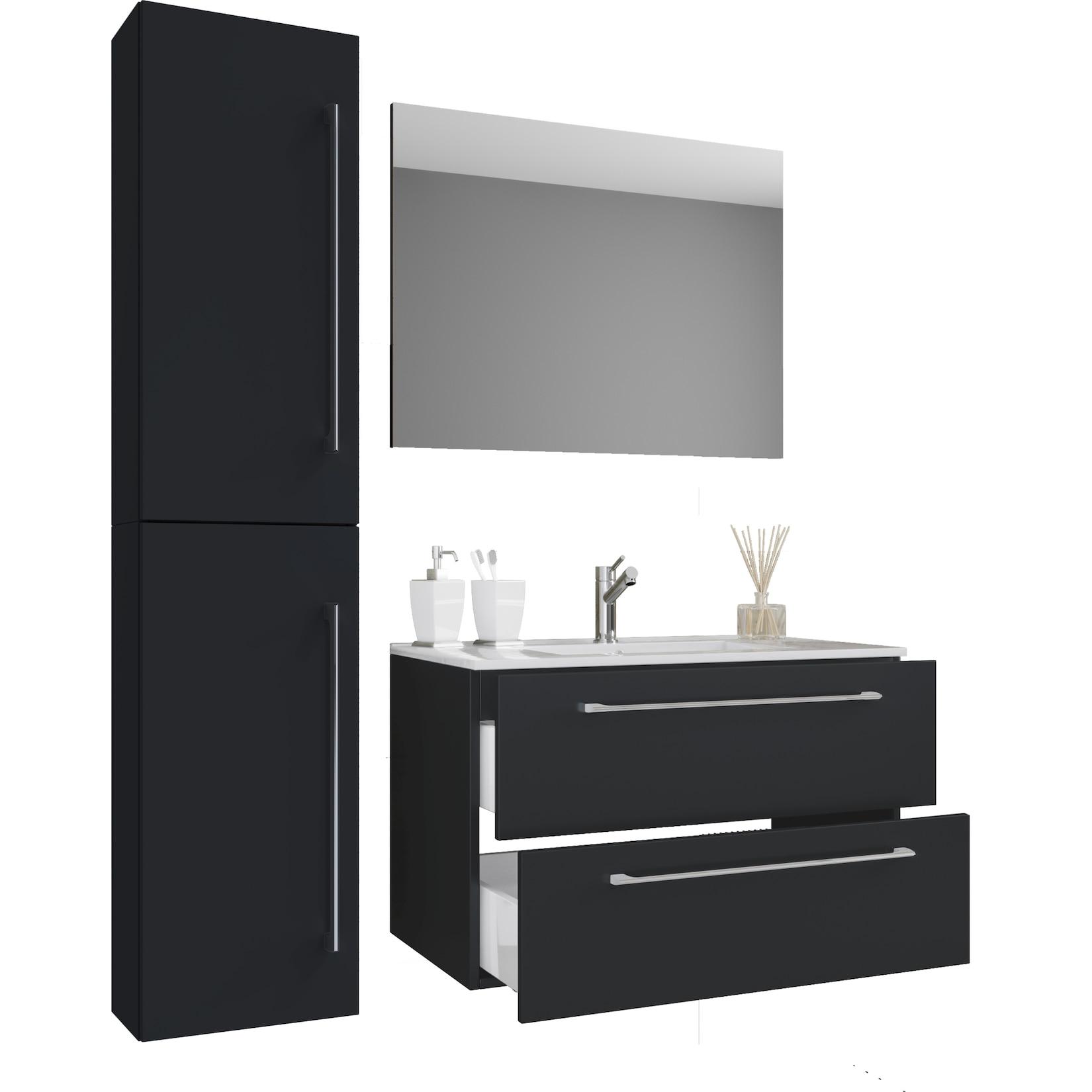 Vcm 4-Tlg. Waschplatz Waschtisch Waschbecken Unterschrank Breite 80 Cm BadmöBel Set Mit Schubladen DrehtüRen Spiegel Badinos