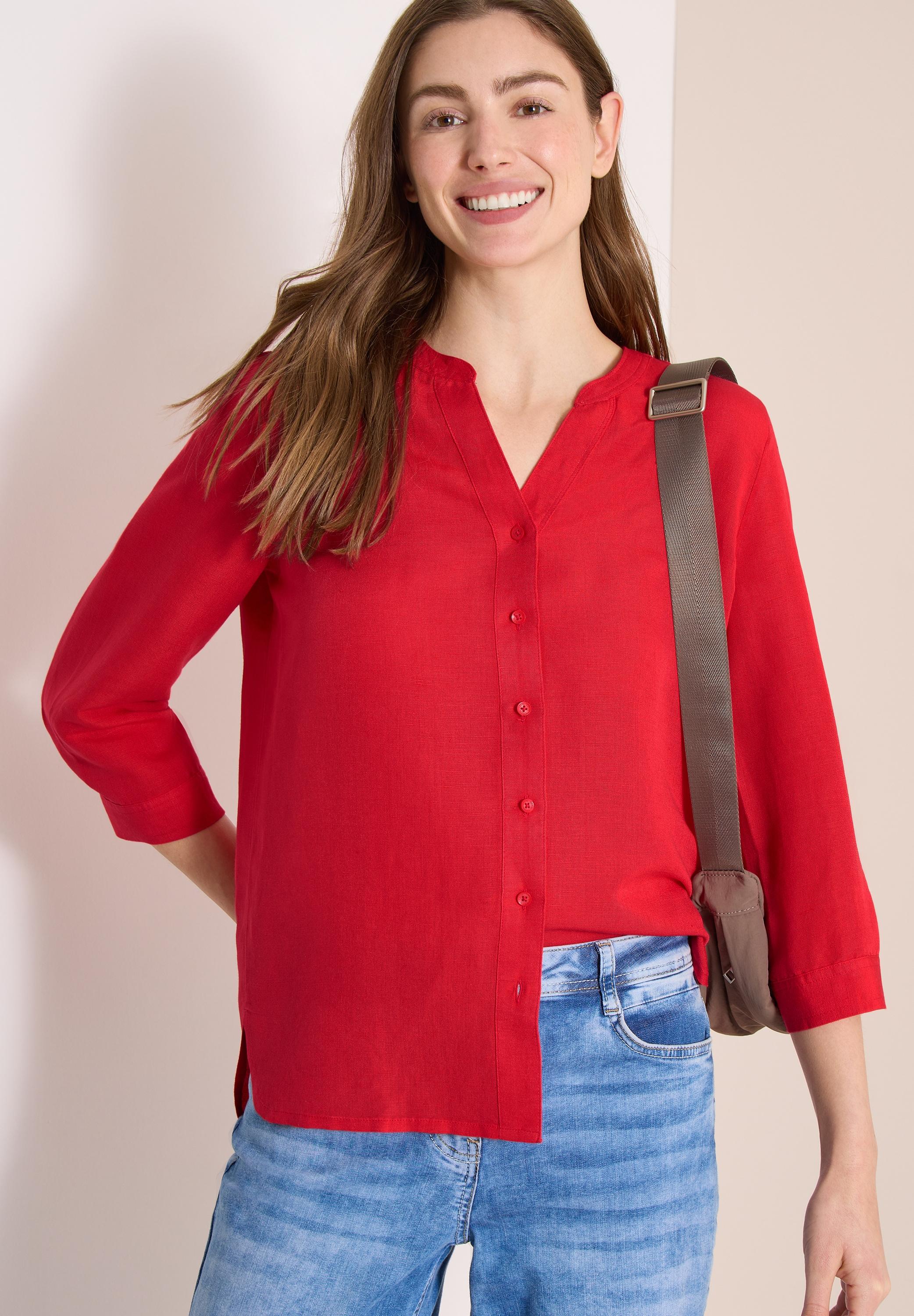 Longbluse Cecil, Damen, Gr. S (38), Fresh Rot, Web, 55% Leinen, 45% Viskose, Unifarben, Klassisch Normal, Rundhals, BüNdchen, Blusen Longbluse, Mit 3/4 ÄRmeln