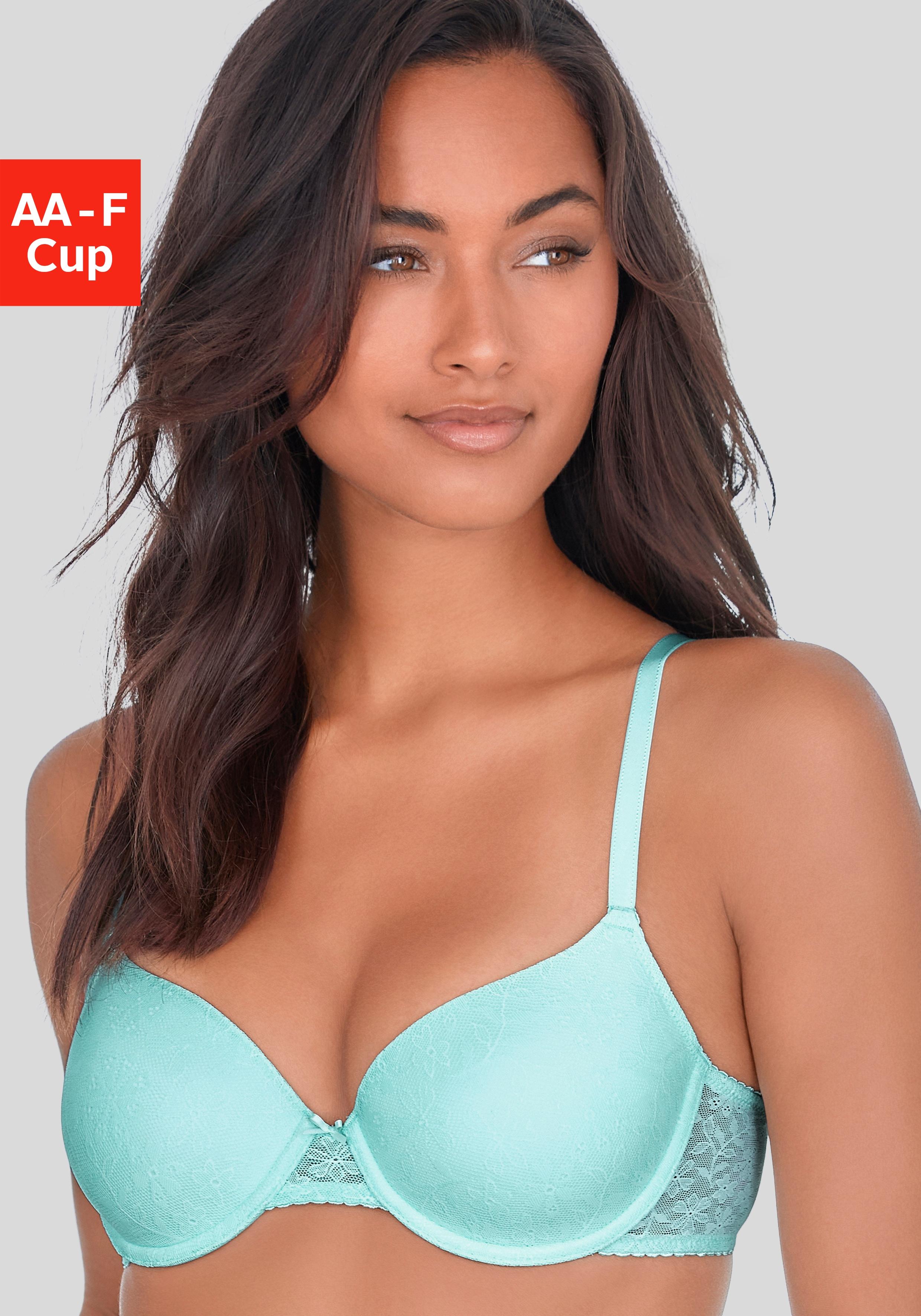 Schalen-Bh Lascana "Elisa", Damen, Gr. 80, Cup E, Blau (TüRkis), Spitze, Obermaterial: 78% Polyamid, 22% Elasthan, Bhs Schalen-Bh, Mit BüGel, Aus Zarter, Blumiger Spitze, Sexy Dessous