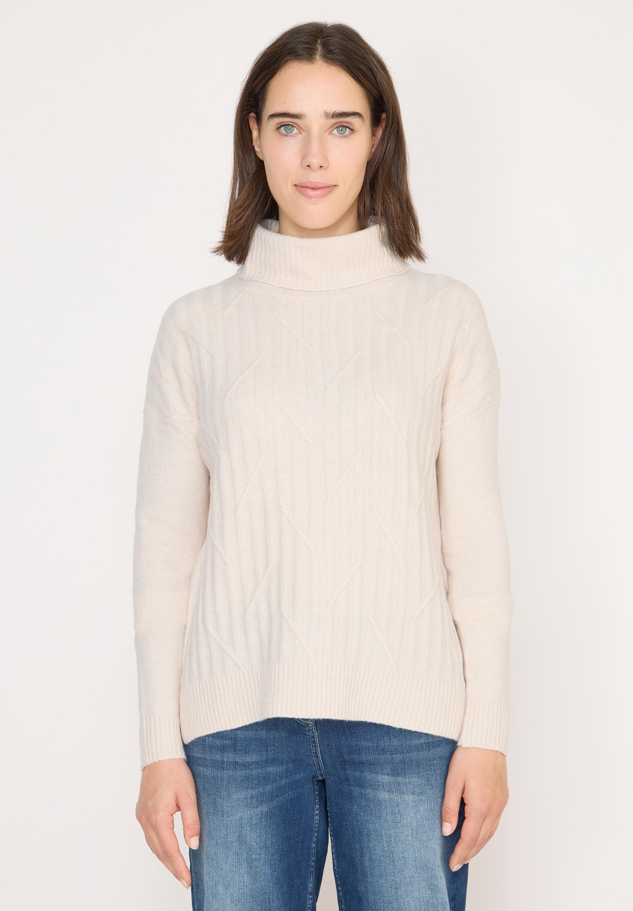 Rollkragenpullover Cecil, Damen, Gr. Xl (44), Beige (Light Greige), Web, 44% Nylon, 28% Polyacryl, 24% Baumwolle, 4% Elasthan, Strukturmuster, Normal Normal, Hoch Geschlossener Ausschnitt, RippbüNdchen, Pullover Rollkragenpullover, Soft Und Weich