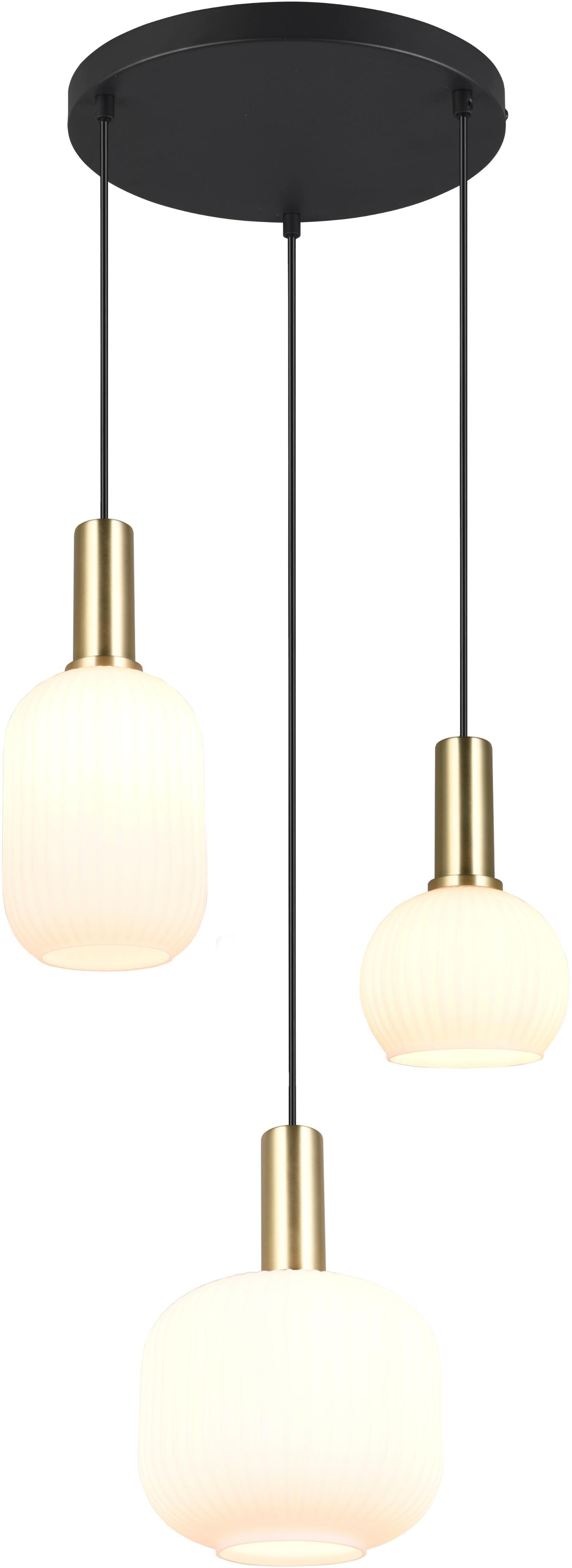 TRIO LEUCHTEN Pendelleuchte "DIVA, E27 Hängelampe 3-flammig mit Glasschirm, exkl 3xE27 max 10W", braun (messing matt), 3, Ø 30cm H: 150cm, 1 Stk., Leuchten, höhenverstellbar bis max 150cm Hängeleuchte Ø 30 cm Wohnzimmer Küche, Pendelleuchte