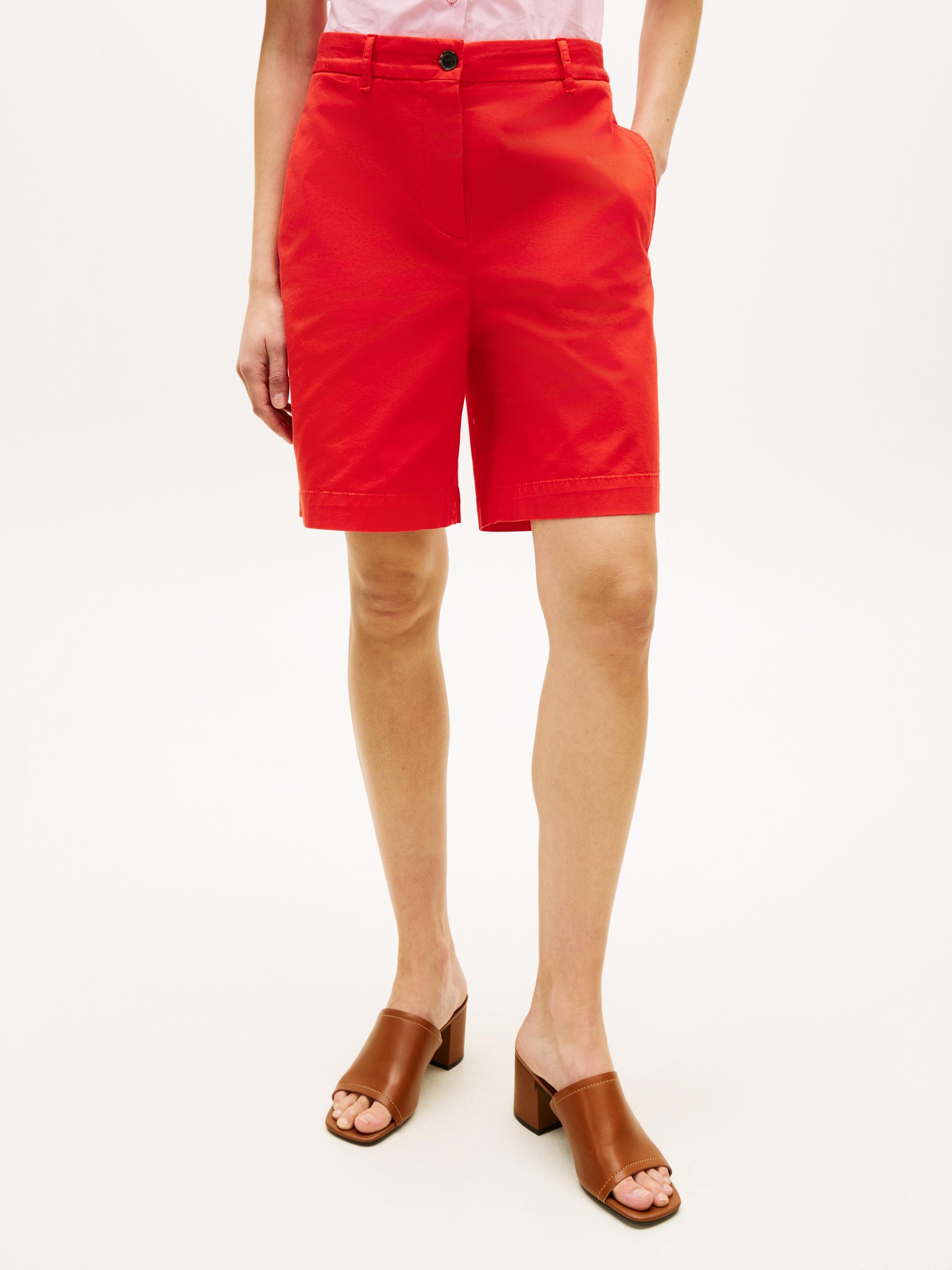 Chinoshorts Tommy Hilfiger "Co Gmd Blend Chino Short", Damen, Gr. 38, N-Gr, Fireworks, Web, Obermaterial: 65% Baumwolle, 33% Lyocell, 2% Elasthan, Unifarben, Gerade Kurz, Hosen Chinoshorts, Mit GeknöPften GesäßTaschen, Regular Fit