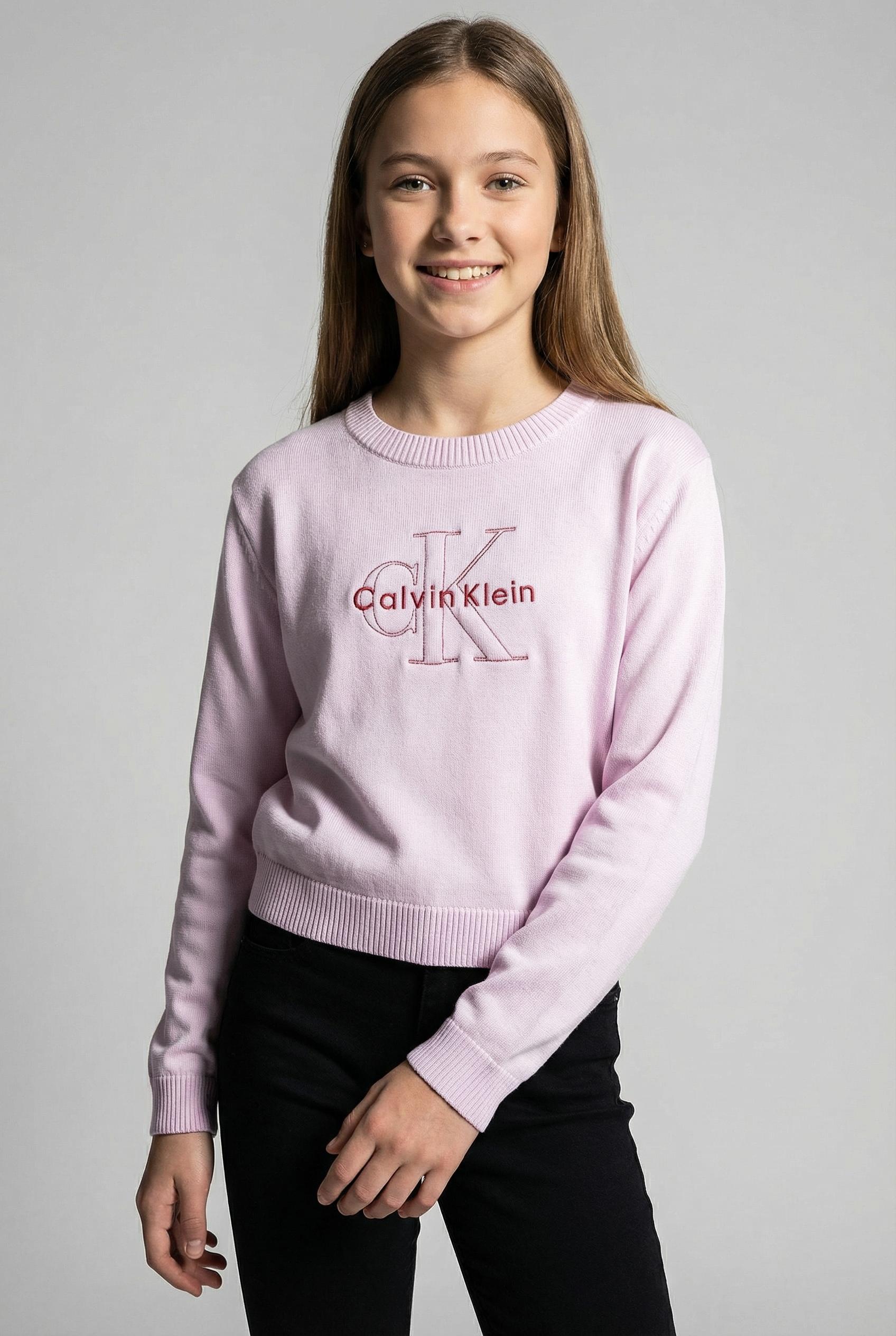 Strickpullover CALVIN KLEIN JEANS, Mädchen, Gr. 14 (164), pearly pink, Strick, Obermaterial: 100% Baumwolle, unifarben, regular fit normal, Rundhals, eingesetzt Bündchen, Pullover Strickpullover, Regular fit, für Kinder bis 16 Jahre