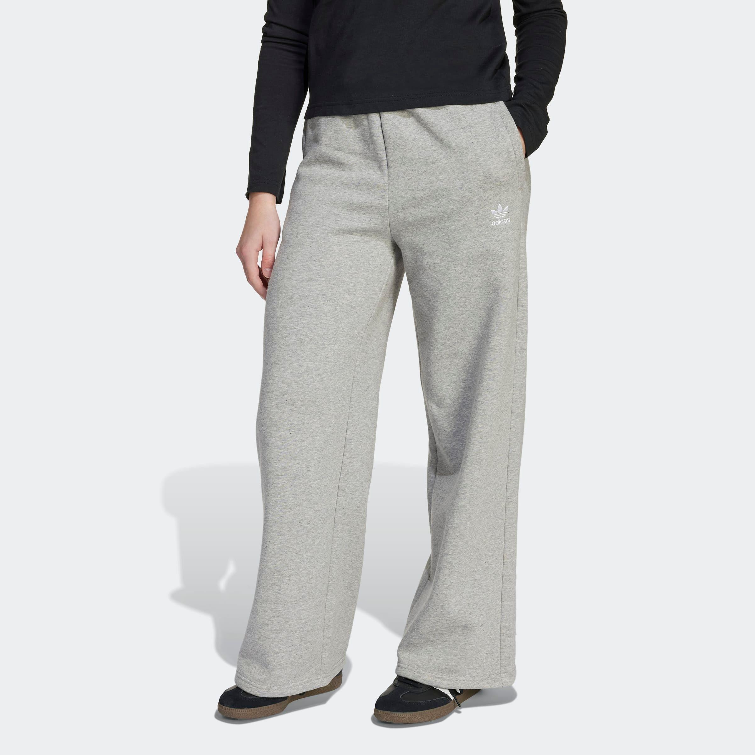 Sporthose ADIDAS ORIGINALS "WEITES BEIN", Damen, Gr. 140, N-Gr, medium grau heather, weiß,, Obermaterial: 70% Baumwolle, 30% Polyester, Hosen Sporthose, für Kinder und Teens, lockerer Schnitt, mit Kordelverschluss