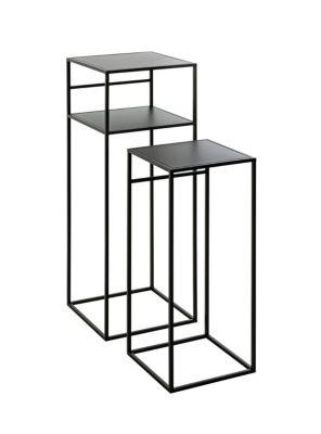Haku Beistelltisch-Set, 2Er, Quadratisch, B 260/300 X T 260/300 X H 630/850 Mm, Stahlrohr/Metall Pulverbeschichtet, Schwarz