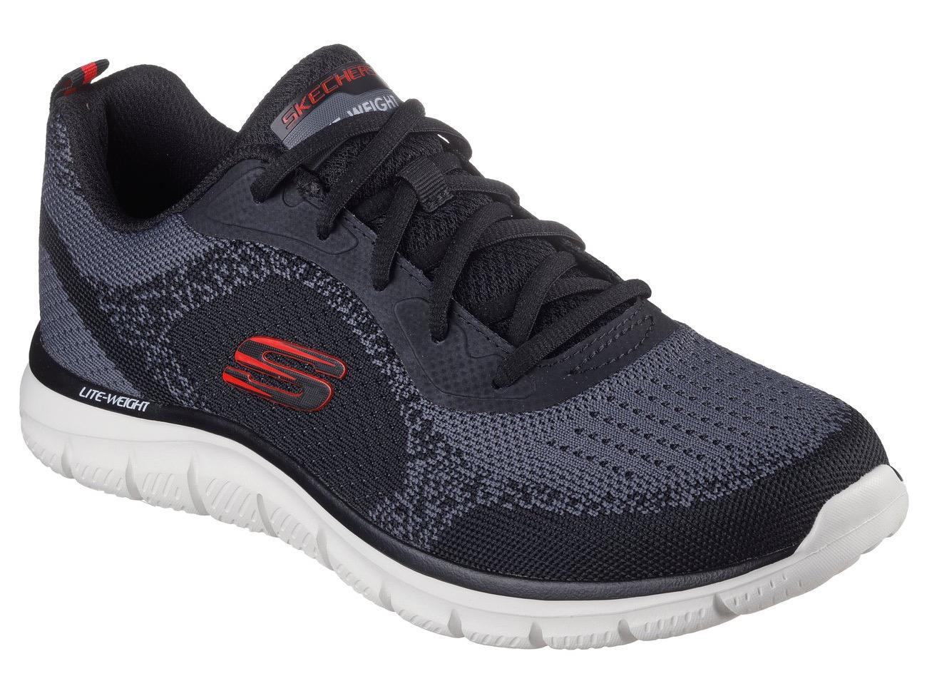 Sneaker Skechers "TRACK-GLENDOR", Herren, Gr. 42, Schwarz (Schwarz, Rot), Synthetik, Textil, Schuhe Sneaker, Trainingsschuh, SchnüRschuh, Freizeitschuh Mit Memory Foam