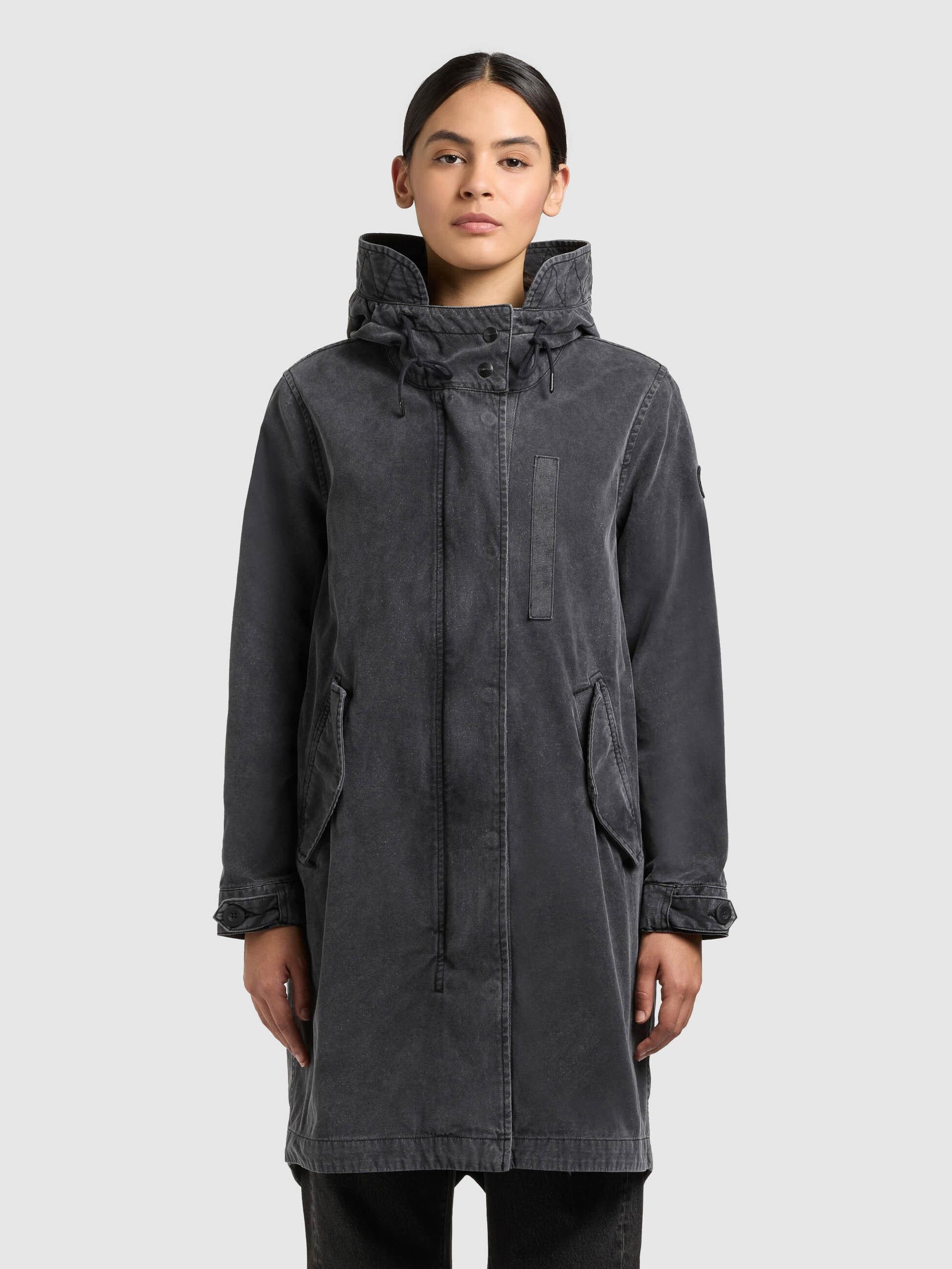 Kurzmantel Khujo "Freya", Damen, Gr. L, Schwarz, Twill, 100% Baumwolle, Unifarben, Regular Fit Ca. Mitte Oberschenkel, Eingesetzt Manschette Verstellbar, MäNtel Kurzmantel