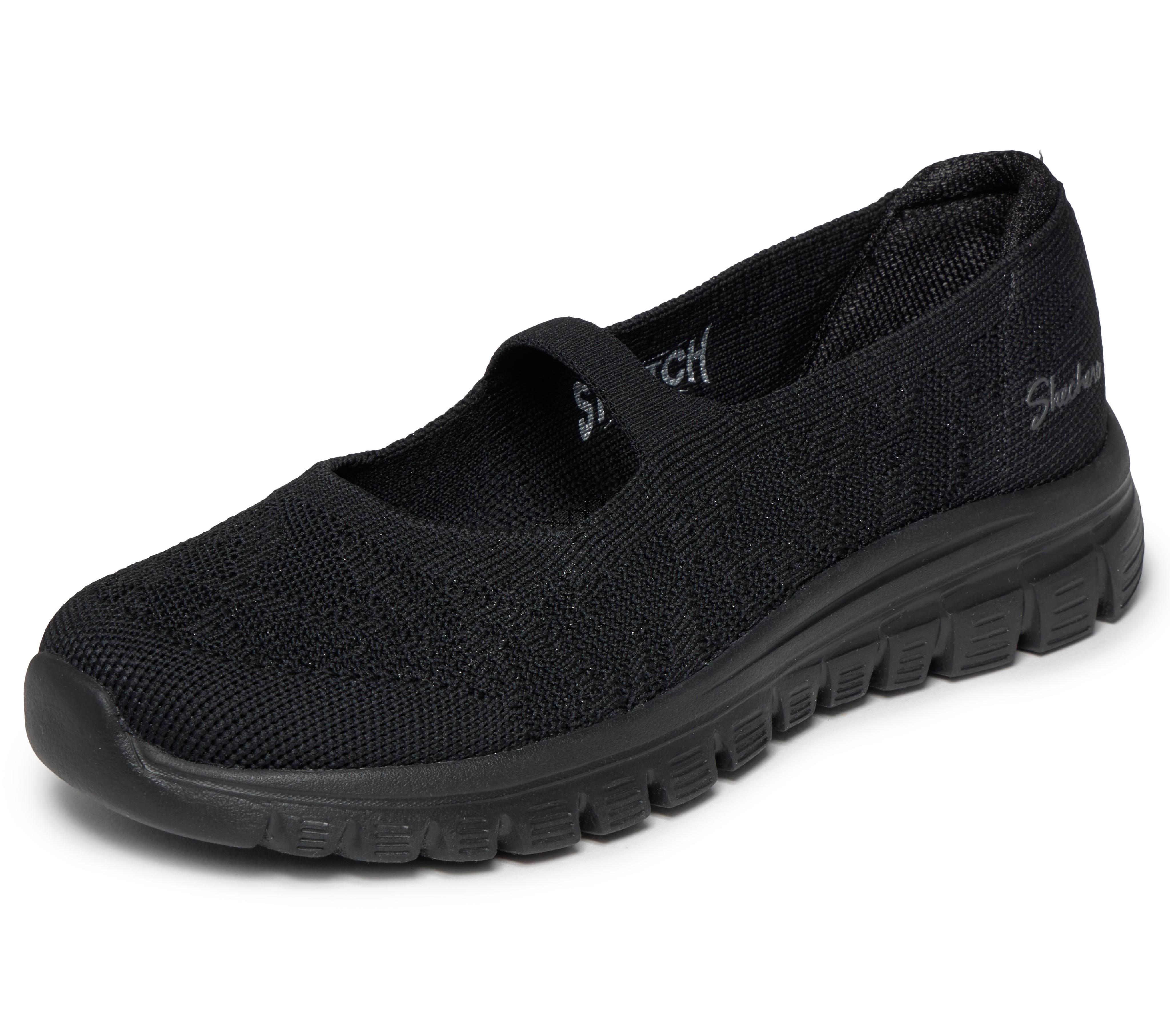 Ballerina Skechers "Graceful", Damen, Gr. 39, Schwarz (Schwarz Unifarben), Textil, Glitzer, Schuhe Ballerina, Freizeitschuh, Schlupfschuh, Slipper Mit Stretch-Fit