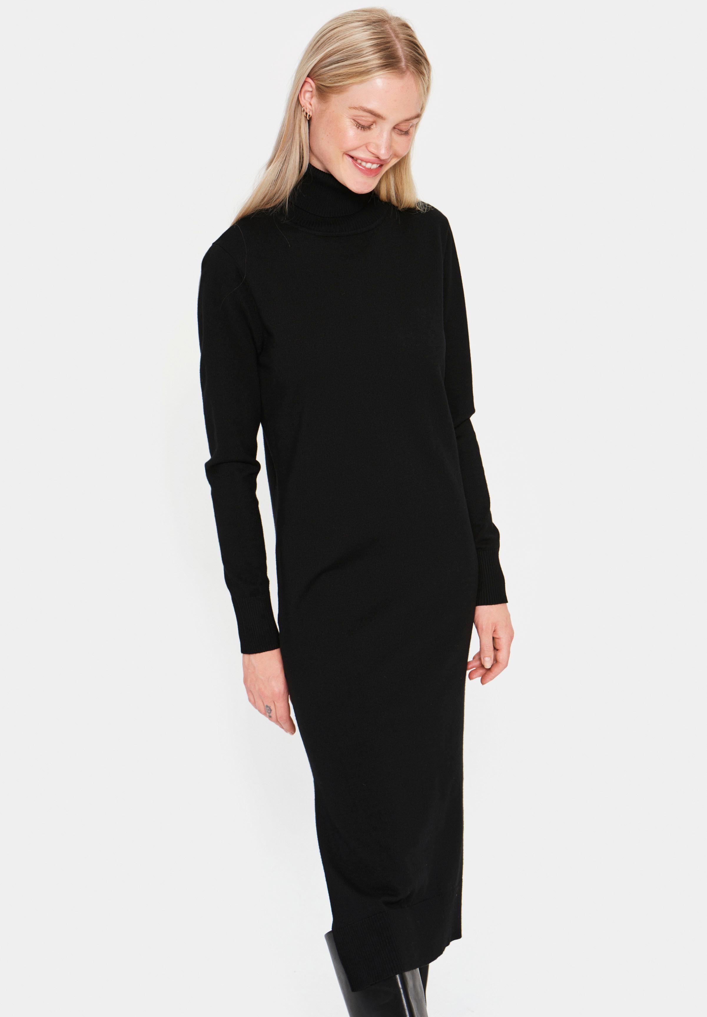 Strickkleid Saint Tropez "Milasz Roll Neck Long Dress", Damen, Gr. S, N-Gr, Schwarz, Feinstrick, Obermaterial: 80% Viskose, 20% Polyamid, Unifarben, Lang, Kleider Strickkleid, Viskosemischung, Casual Fit
