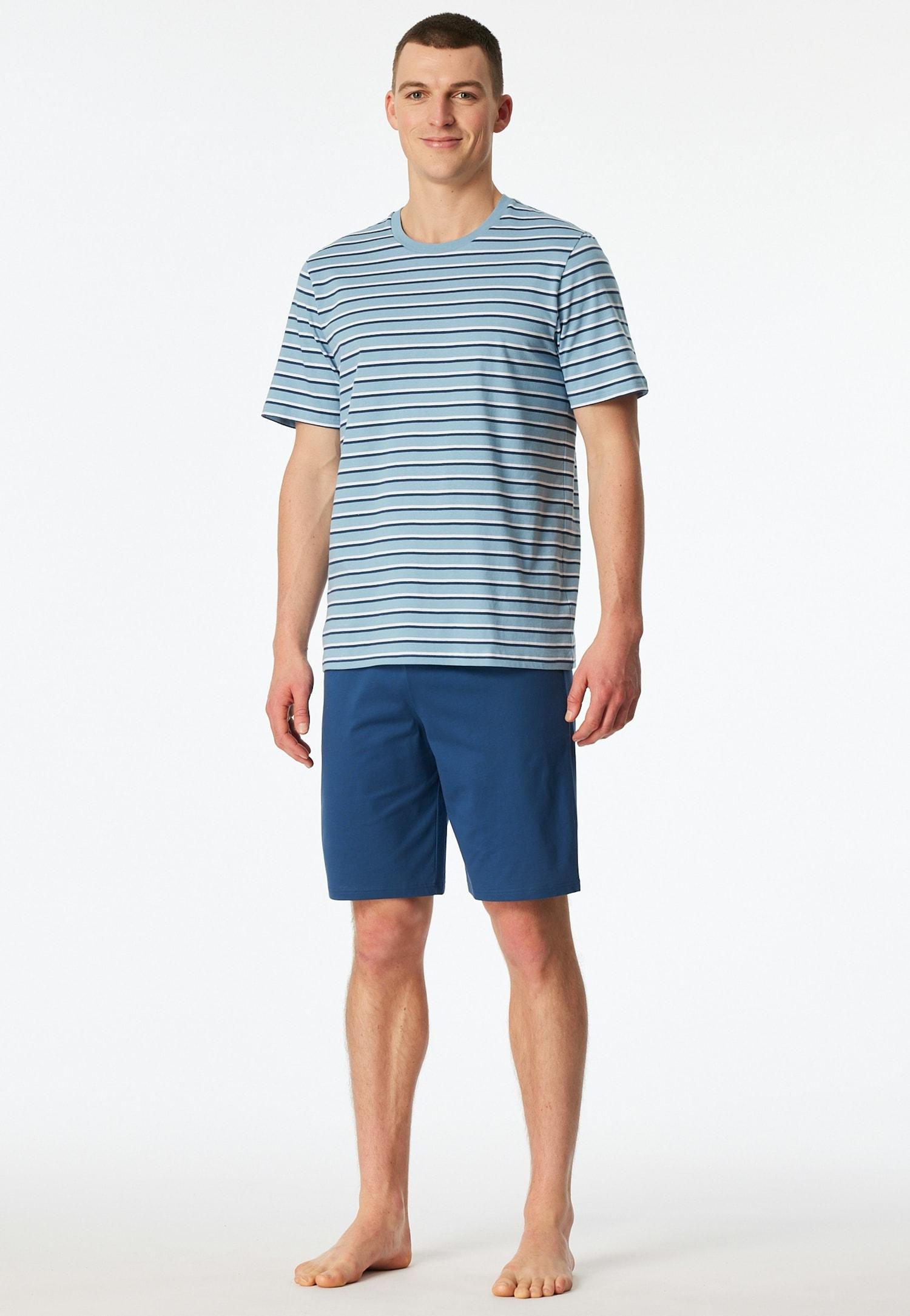Shorty Schiesser "Casual Nightwear", Herren, Gr. 56, Blau (838, Blau), Single Jersey, Obermaterial: 100% Baumwolle, Bequem Kurz, Rundhals, Homewear-Sets Shorty, Mit Gestreiftem Oberteil, Rundhalsausschnitt Und Kurzen ÄRmeln