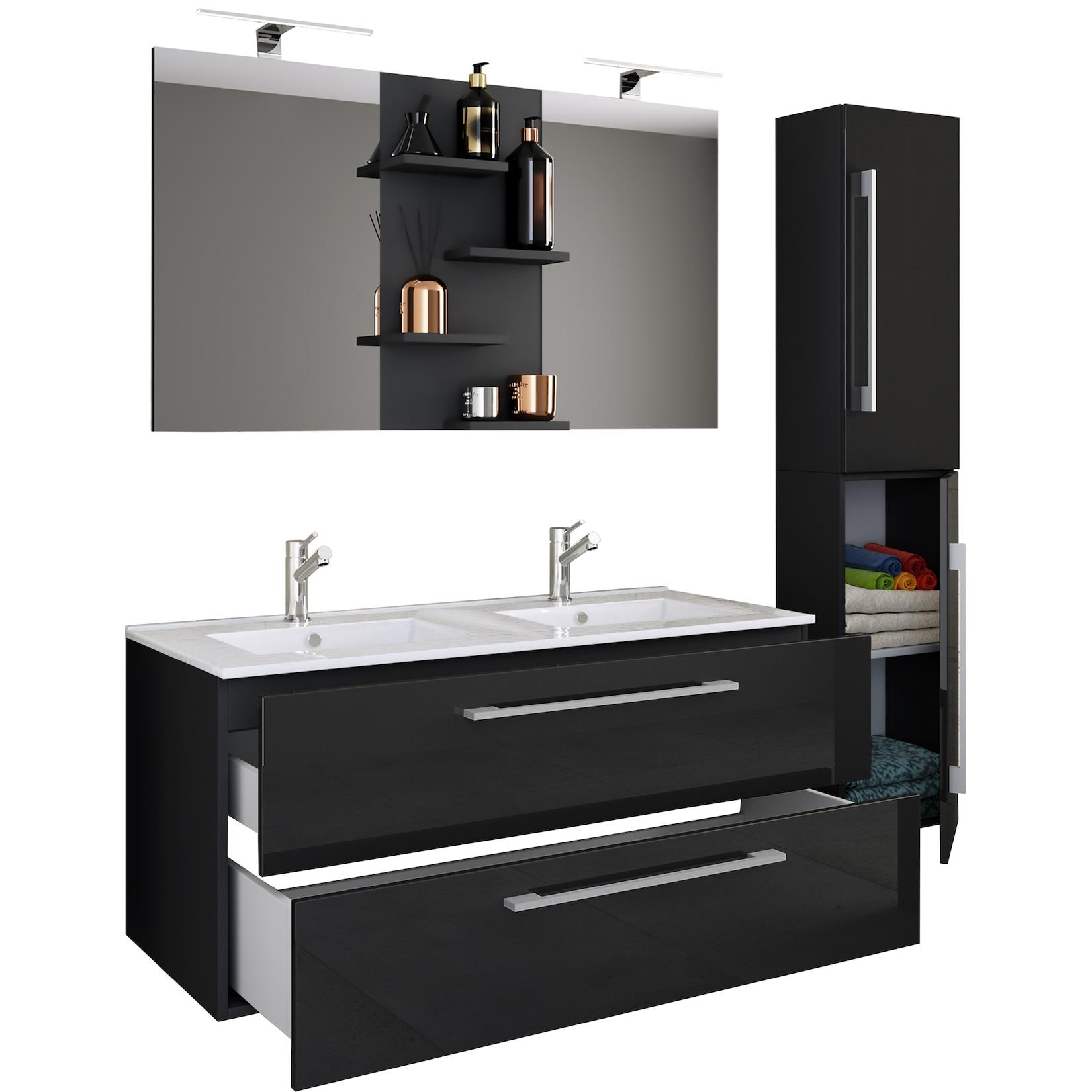 Vcm 4-Tlg. Doppel Waschplatz 2X Waschtisch BadmöBel Set Mit Unterschrank, Waschbecken, Hochschrank Und Spiegel Doppelwaschbecken Komplettset Budasi Sp