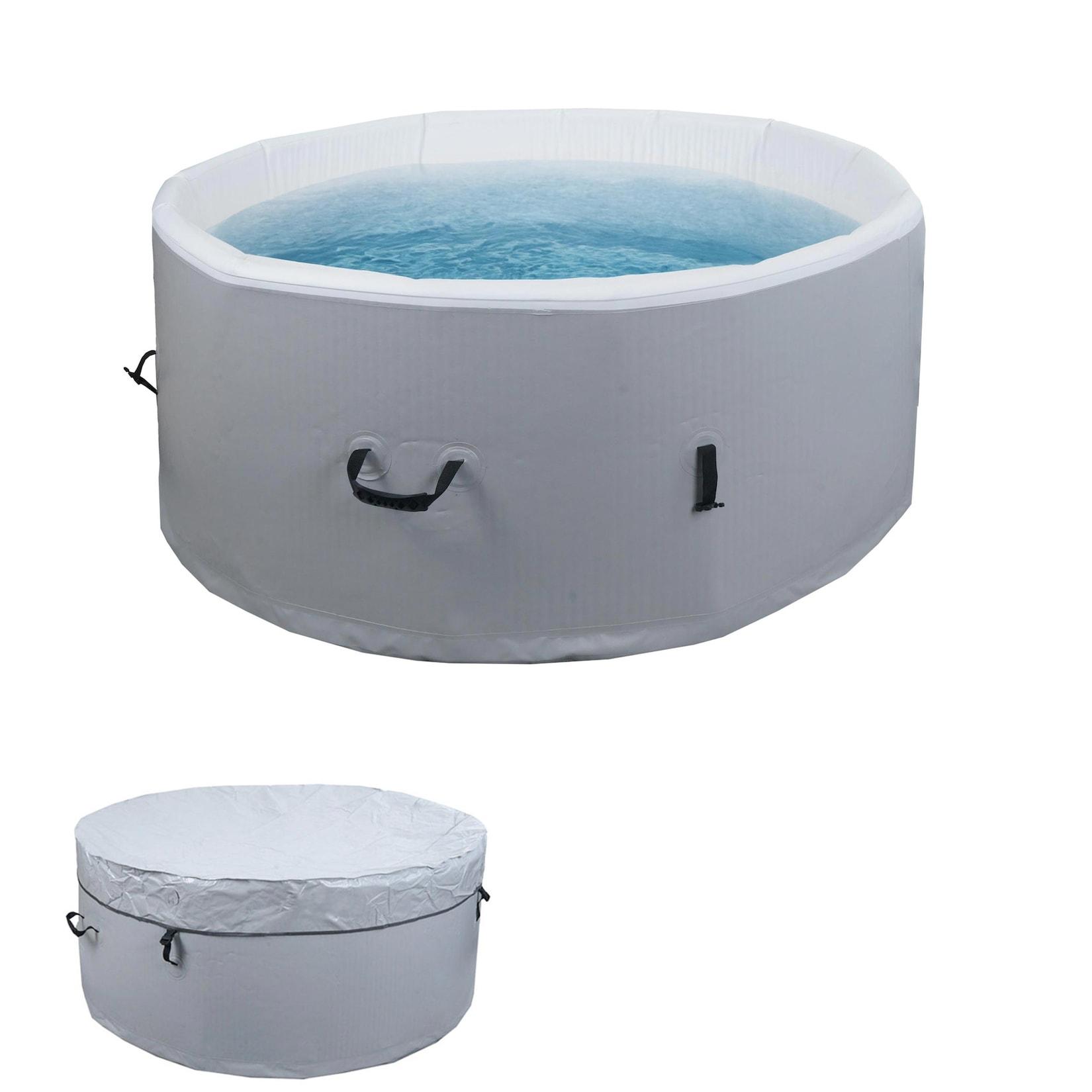Whirlpool MCW-N97, Ersatz-Pool 4 Personen, In-/Outdoor Aufblasbar Dropstitch-Gewebe, Rund Ø150Cm Grau-Weiß
