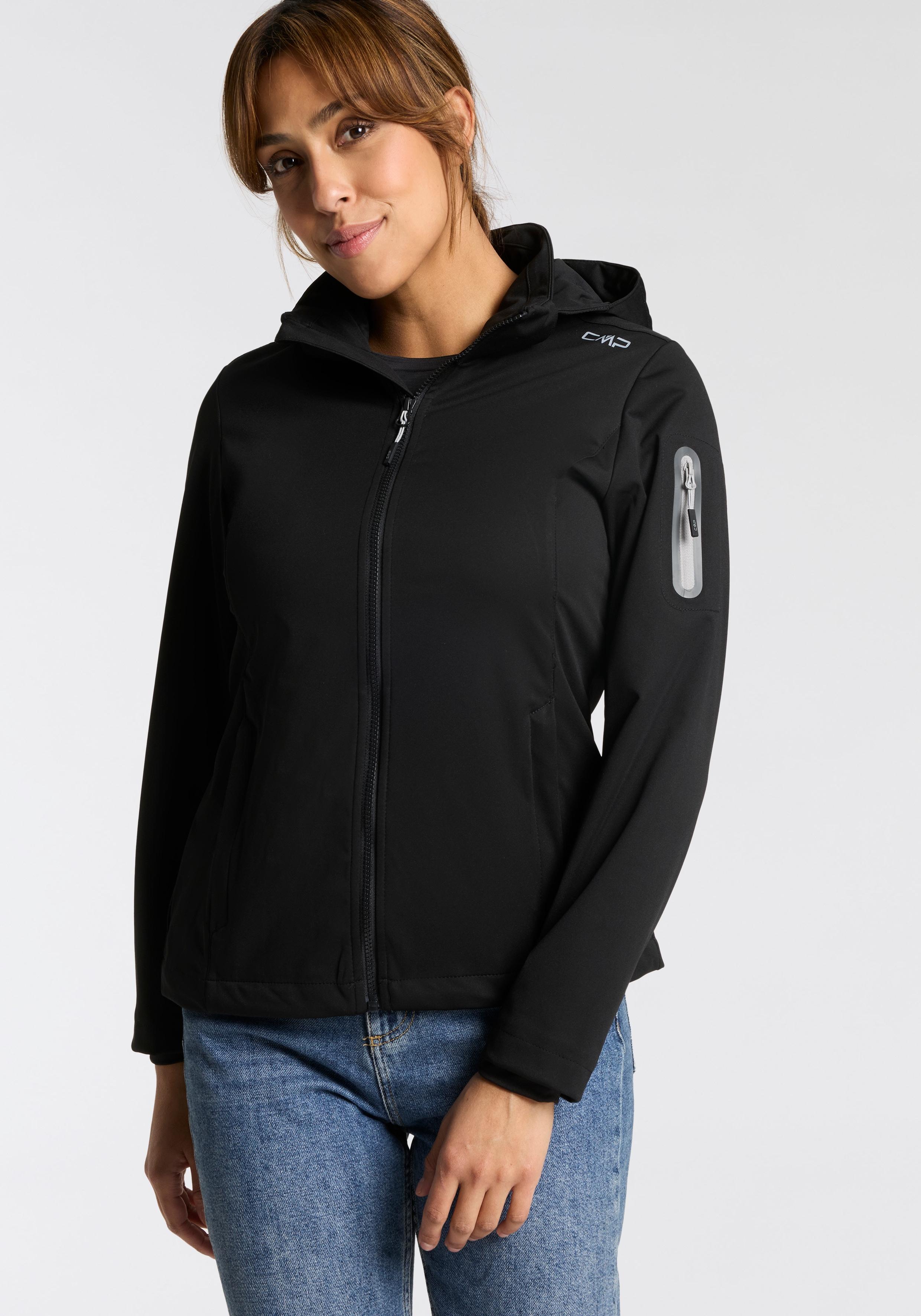 Softshelljacke CMP, Damen, Gr. 42, schwarz (nero), Softshell, Obermaterial: 100% Polyester. Innenseite: 100% Polyester, hoch geschlossener Ausschnitt, eingefasste Kante, Jacken Softshelljacke, Atmungsaktiv & Windabweisend & Wasserabweisend & Leichtes Material