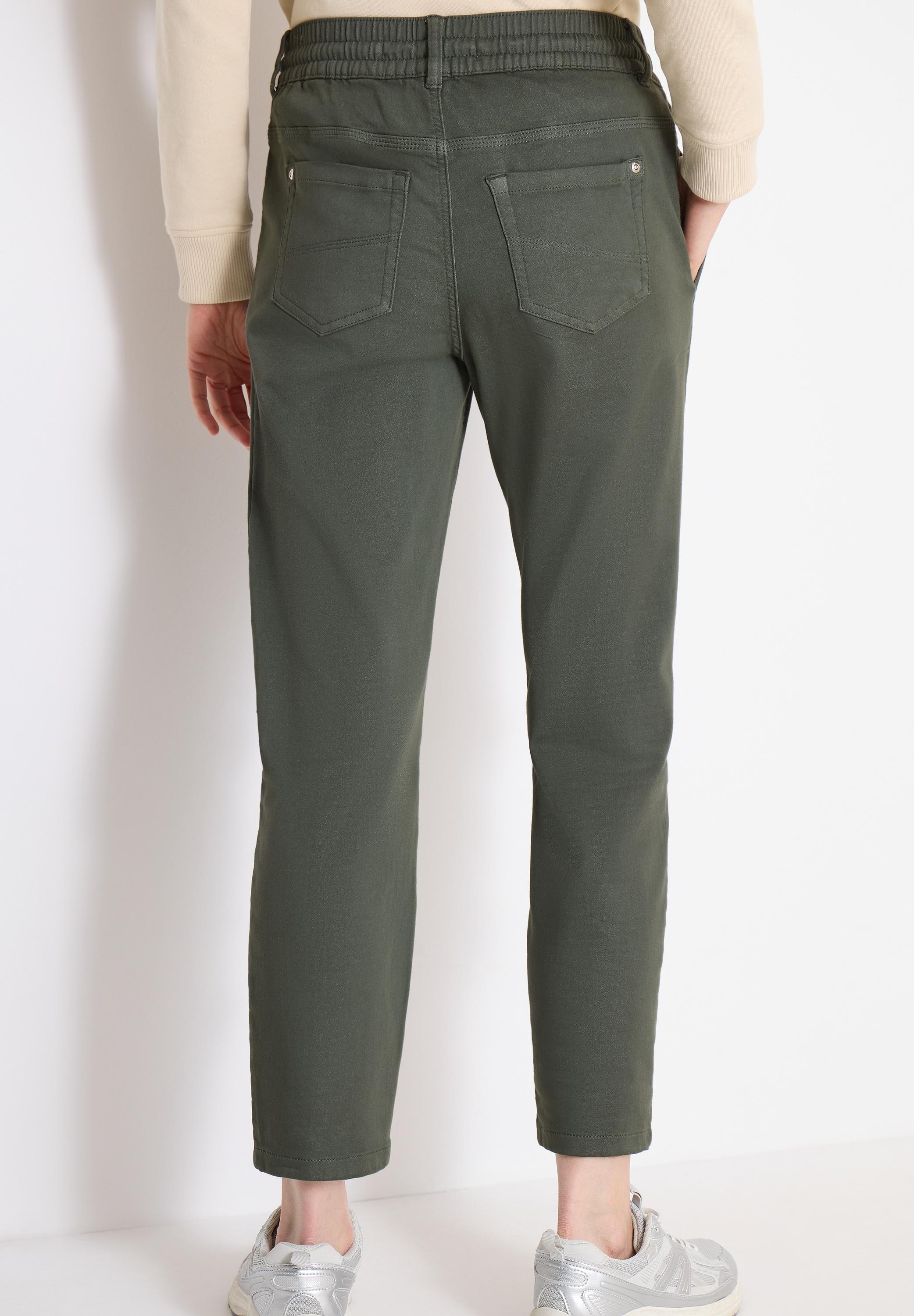 Jogger Pants CECIL "Style Chelsea", Damen, Gr. L (42), Länge 28, sea weed khaki, Web, Obermaterial: 76% Baumwolle, 23% Polyester, 1% Elasthan. Futter: 100% Baumwolle, unifarben, loose fit knöchelfrei, Hosen Jogger Pants, mit Tunnelzug