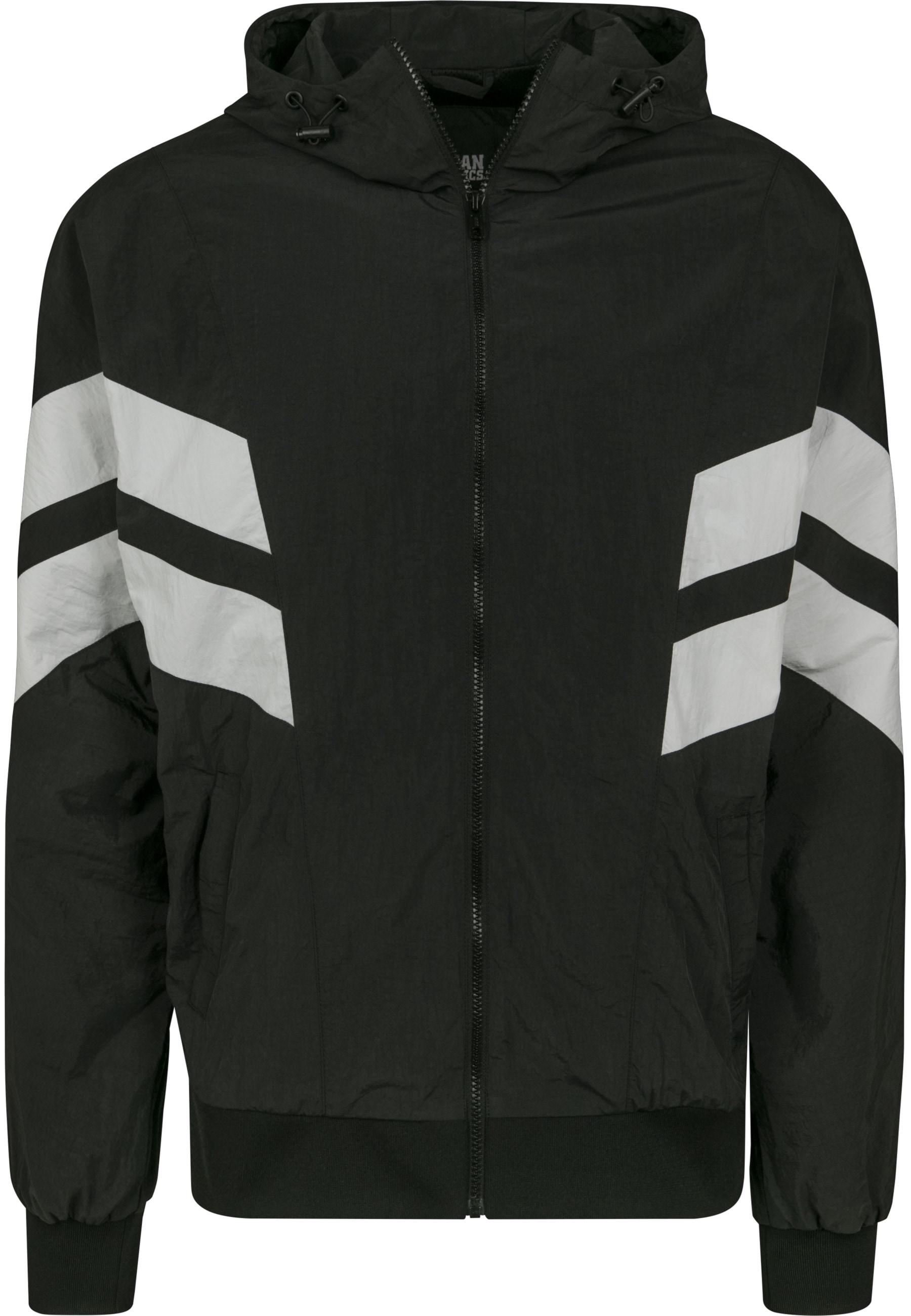 Allwetterjacke Urban Classics "Urban Classics Herren Crinkle Panel Track Jacket", Herren, Gr. S, Schwarz, Weiß, 100% Polyamid, Gestreift, Normal, Ohne Ausschnitt, Jacken
