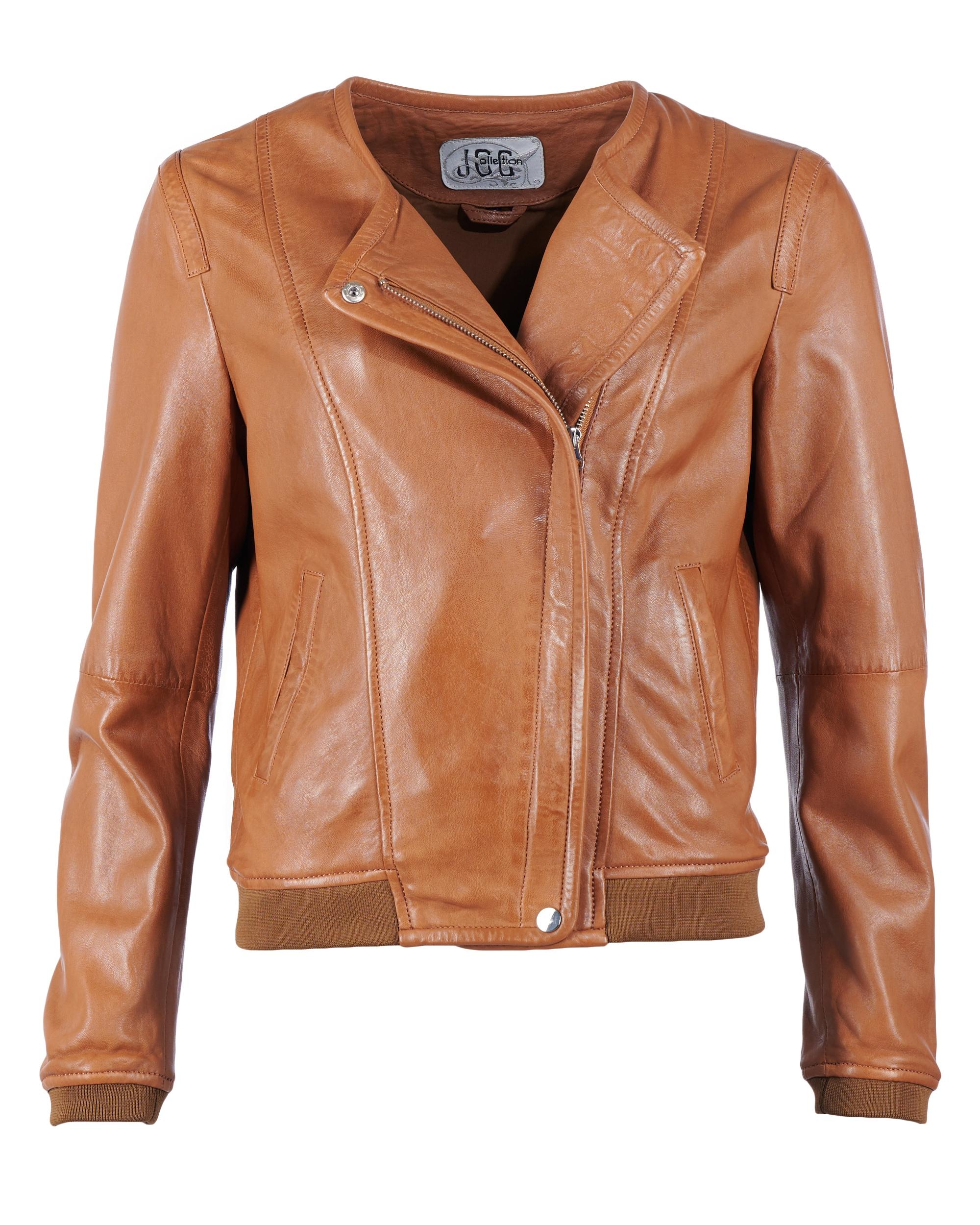 Bikerjacke JCC "Lederjacke 31019225_1", Damen, Gr. L, braun (cognac), Obermaterial: 100% Lammnappaleder LANA. Futter: 100% Baumwolle CO., Jacken Bikerjacke