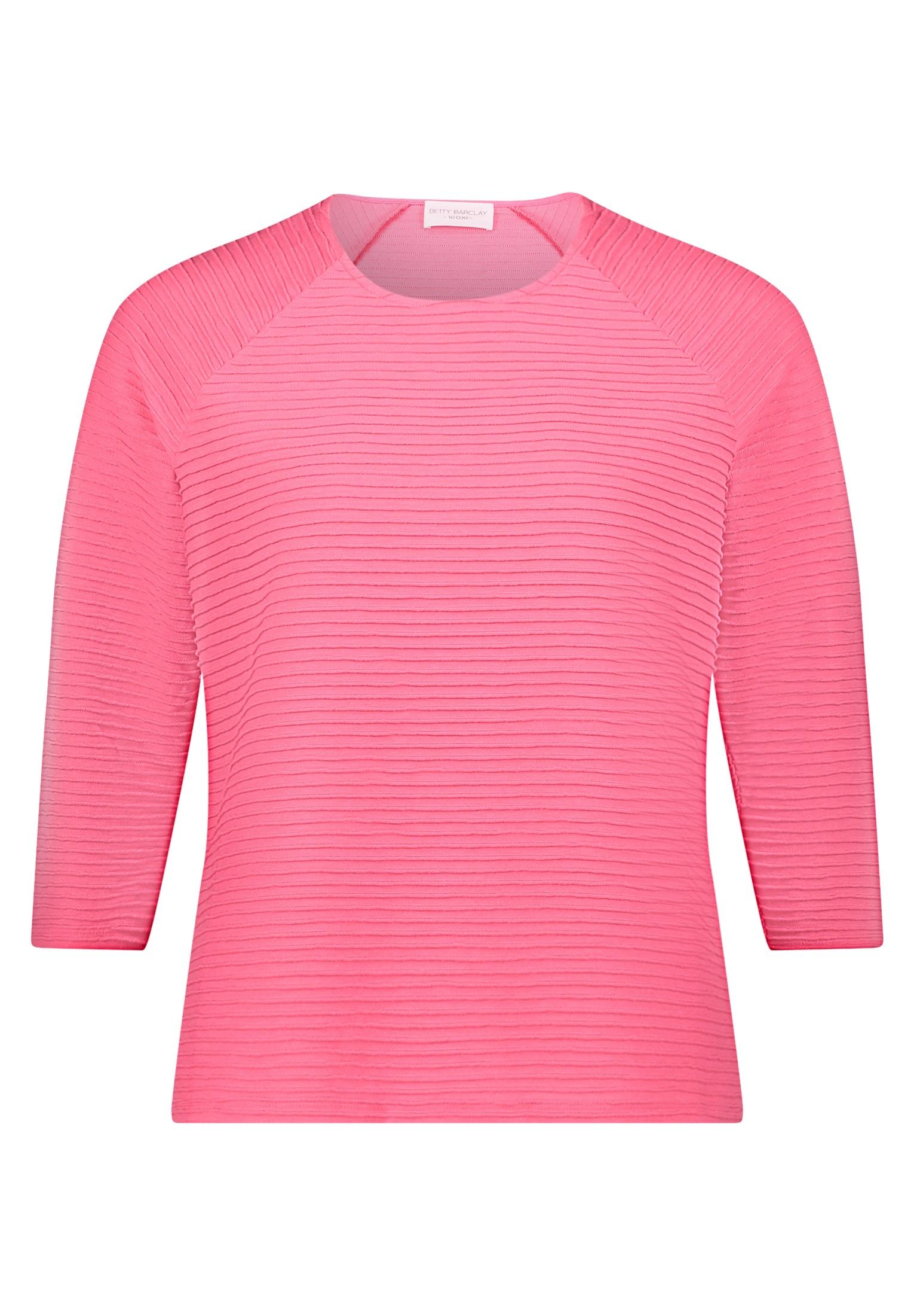 Rundhalsshirt BETTY BARCLAY "Casual-Shirt mit Rippenstruktur", Damen, Gr. 46, pink (pink flambé), Obermaterial: 65% Polyester PES. 35% Baumwolle CO., Shirts Rundhalsshirt