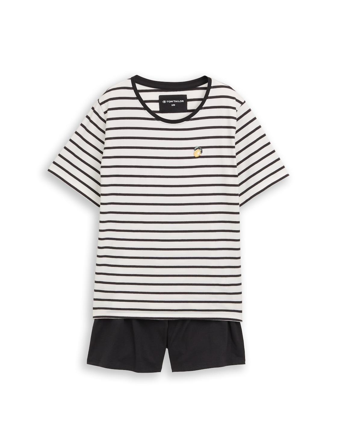 Tom Tailor Damen Pyjama-Set Mit Streifenmuster, Weiß, Gestreift, Gr. 42