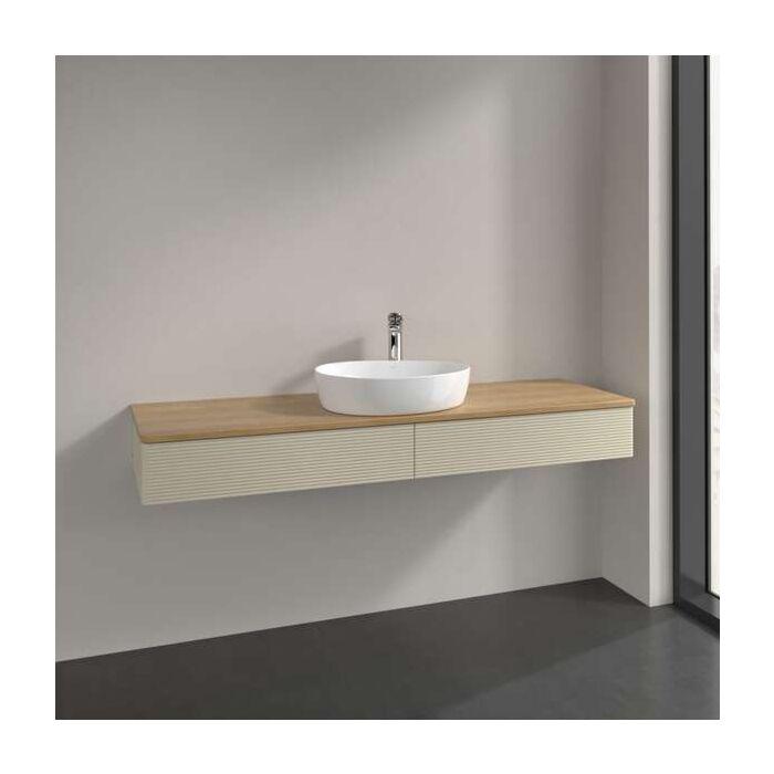 Villeroy Und Boch Antao Waschtisch-Unterschrank L14111HJ Mit Beleuchtung, 2 AuszüGe, 1600 X 190 X 500 Mm, Front Mit Struktur, Silk Grey Matt Lacquer / Honey Oak