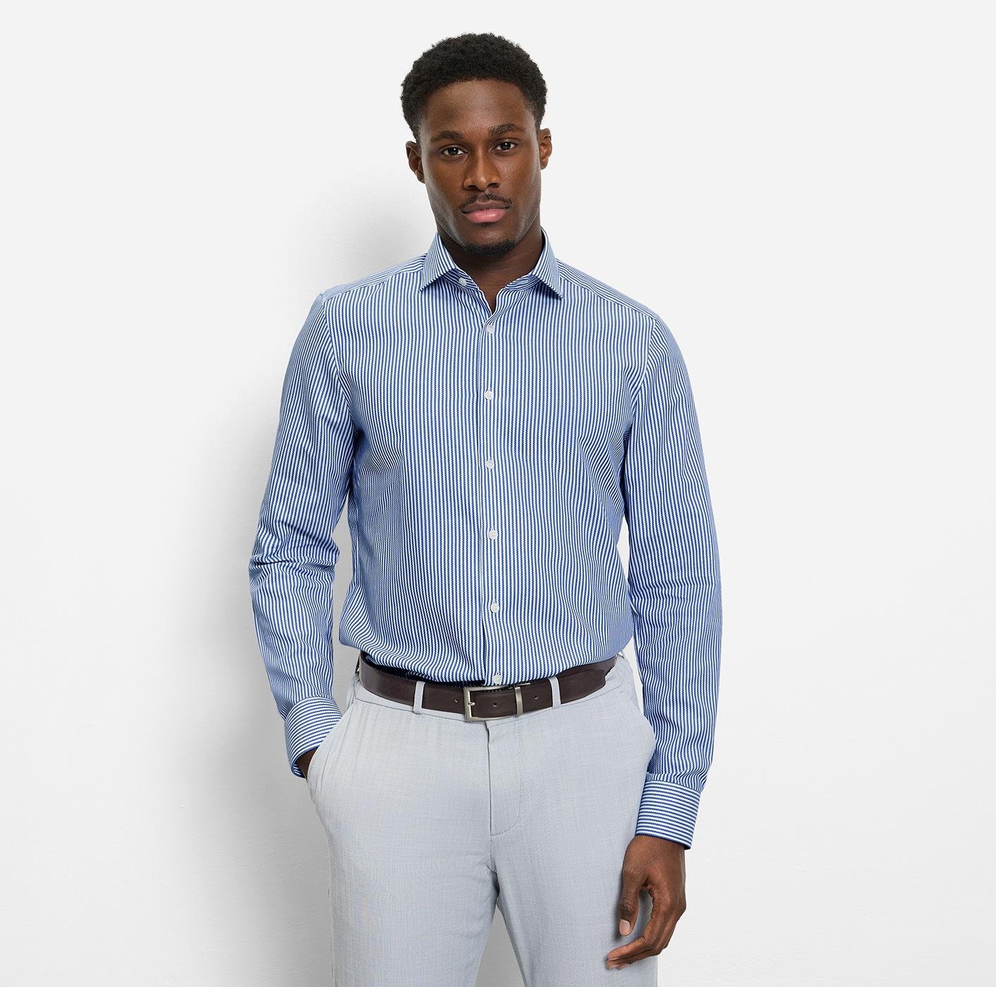 Businesshemd Olymp "Level Five Body Fit", Herren, Gr. 41, N-Gr, Blau (Royal), Web, Obermaterial: 100% Baumwolle, Gestreift, 2-Knopf-Manschette, Hemden, Modisch Gestreift