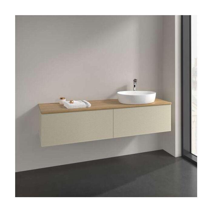 Villeroy Und Boch Antao Waschtisch-Unterschrank L38151HJ Mit Beleuchtung, 2 AuszüGe, 1600 X 360 X 500 Mm, Front Mit Struktur, Silk Grey Matt Lacquer / Honey Oak
