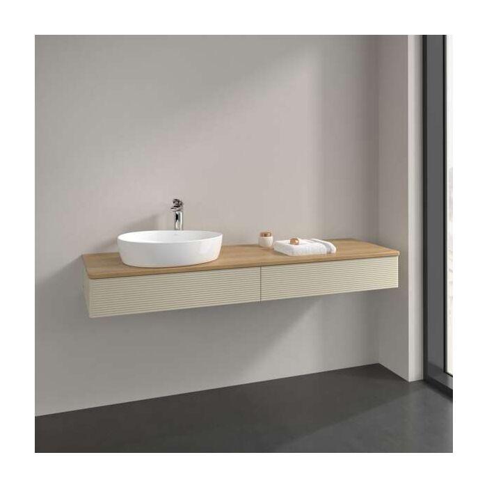 Villeroy Und Boch Antao Waschtisch-Unterschrank L15111HJ Mit Beleuchtung, 2 AuszüGe, 1600 X 190 X 500 Mm, Front Mit Struktur, Silk Grey Matt Lacquer / Honey Oak