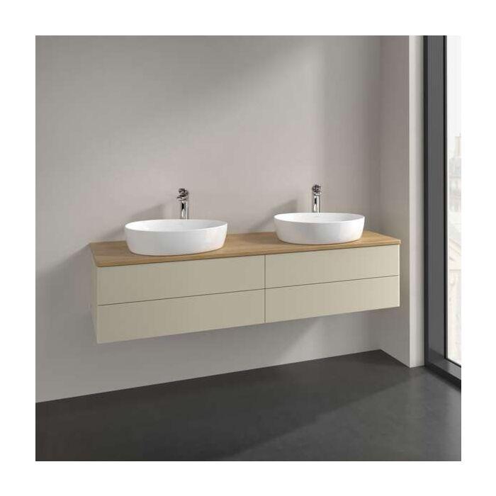 Villeroy Und Boch Antao Waschtisch-Unterschrank L28051HJ Mit Beleuchtung, 4 AuszüGe, 1600 X 360 X 500 Mm, Front Ohne Struktur, Silk Grey Matt Lacquer / Honey Oak