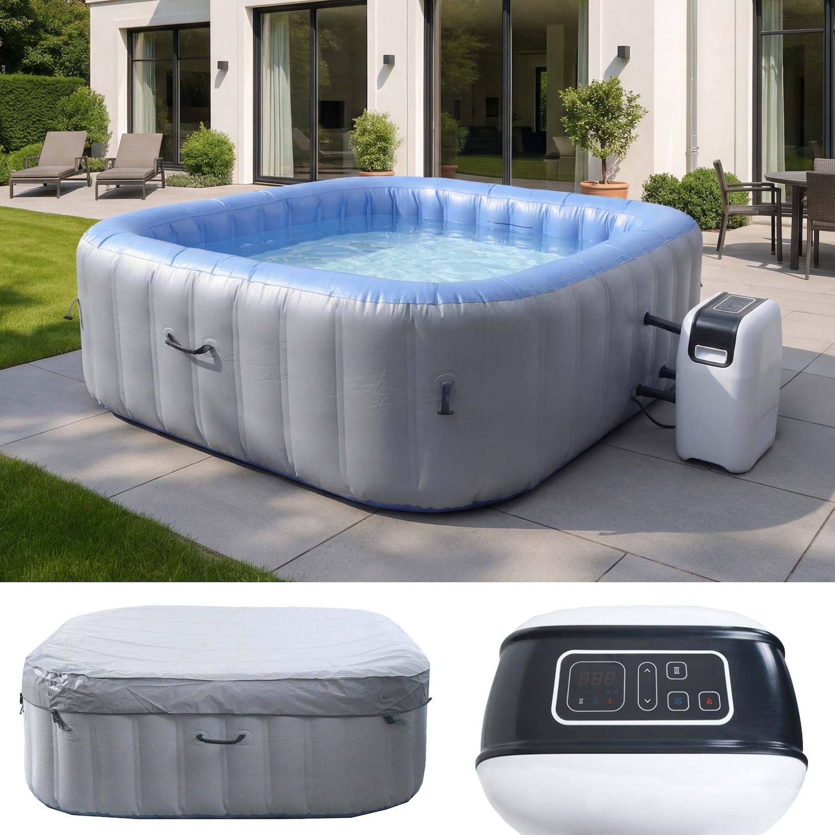 Whirlpool MCW-N97, 6 Personen, In-/Outdoor heizbar aufblasbar Pumpe PVC laminiert, eckig 198cm grau-blau