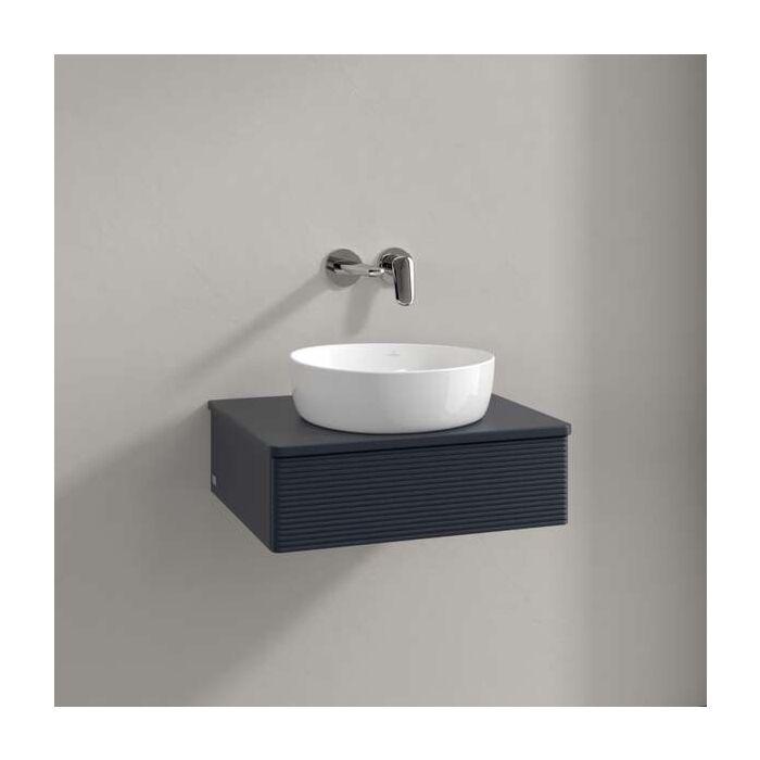 Villeroy Und Boch Antao Waschtisch-Unterschrank L07110HG Mit Beleuchtung, 1 Auszug, 600 X 190 X 500 Mm, Front Mit Struktur, Midnight Blue Matt Lacquer / Midnight Blue Matt Lacquer