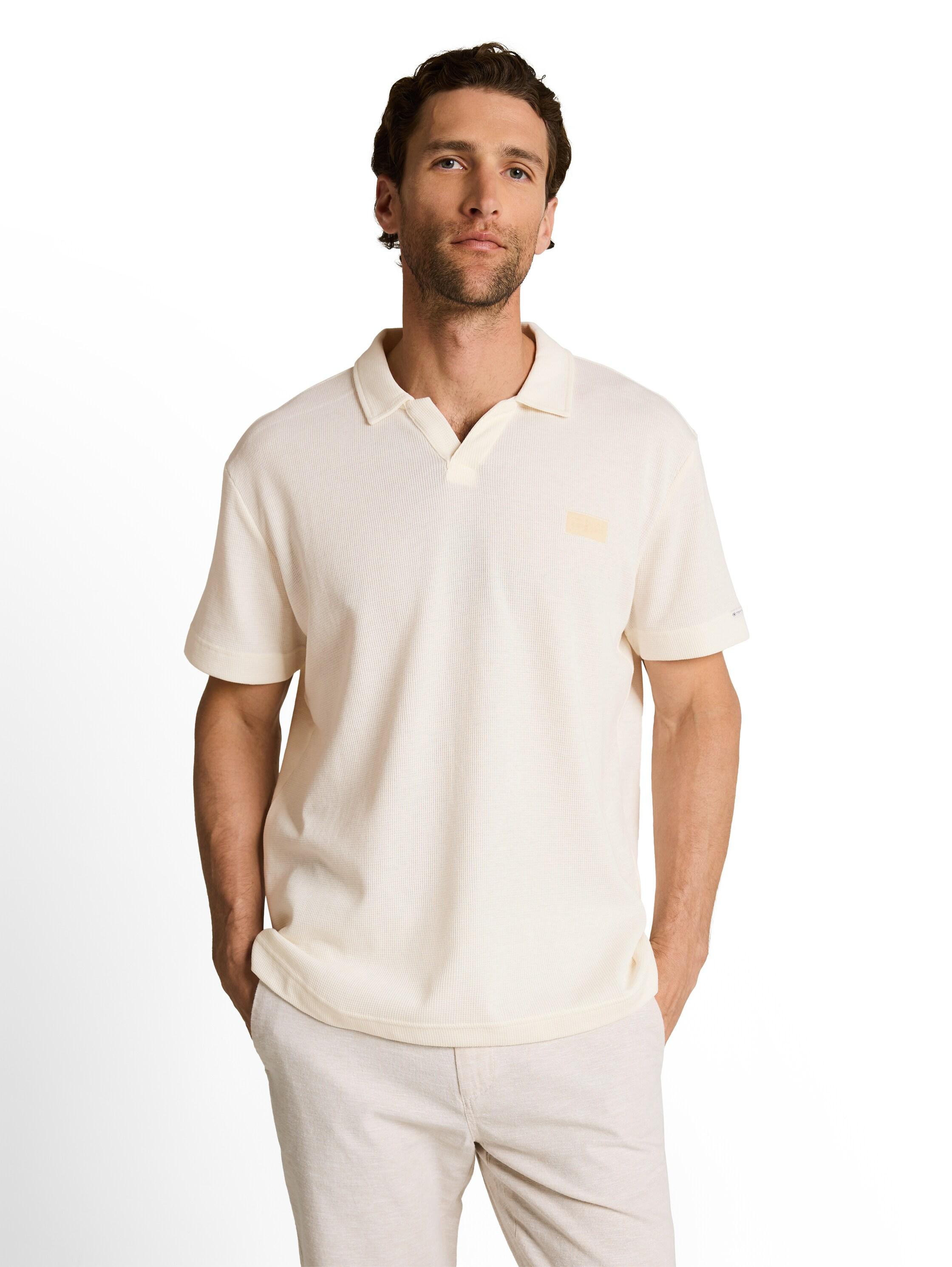 Poloshirt Tom Tailor, Herren, Gr. Xl, Beige (Gardenia Weiß), Single Jersey, Obermaterial: 60% Baumwolle, 40% Polyester, Unifarben, Regular Fit Normal, Ohne Ausschnitt, Shirts, Mit Logo Stickerei