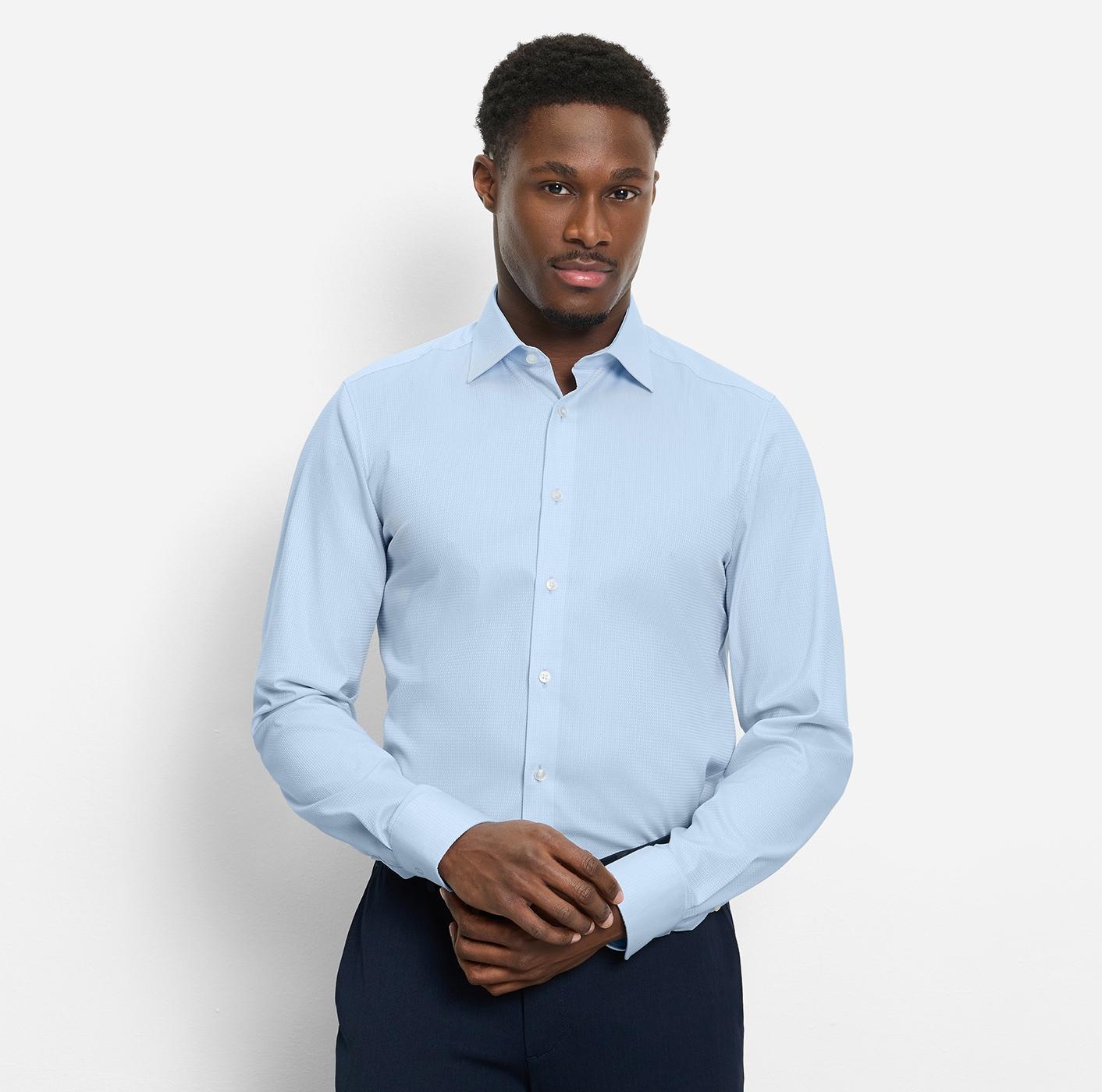 Langarmhemd Olymp "Level Five", Herren, Gr. 43, N-Gr, Blau (Bleu), Web, Obermaterial: 97% Baumwolle, 3% Elastolefin, Normal, 2-Knopf-Manschette, Hemden, Under-Button-Down-Kragen, Businesshemd, Body Fit, Fein Strukturiert