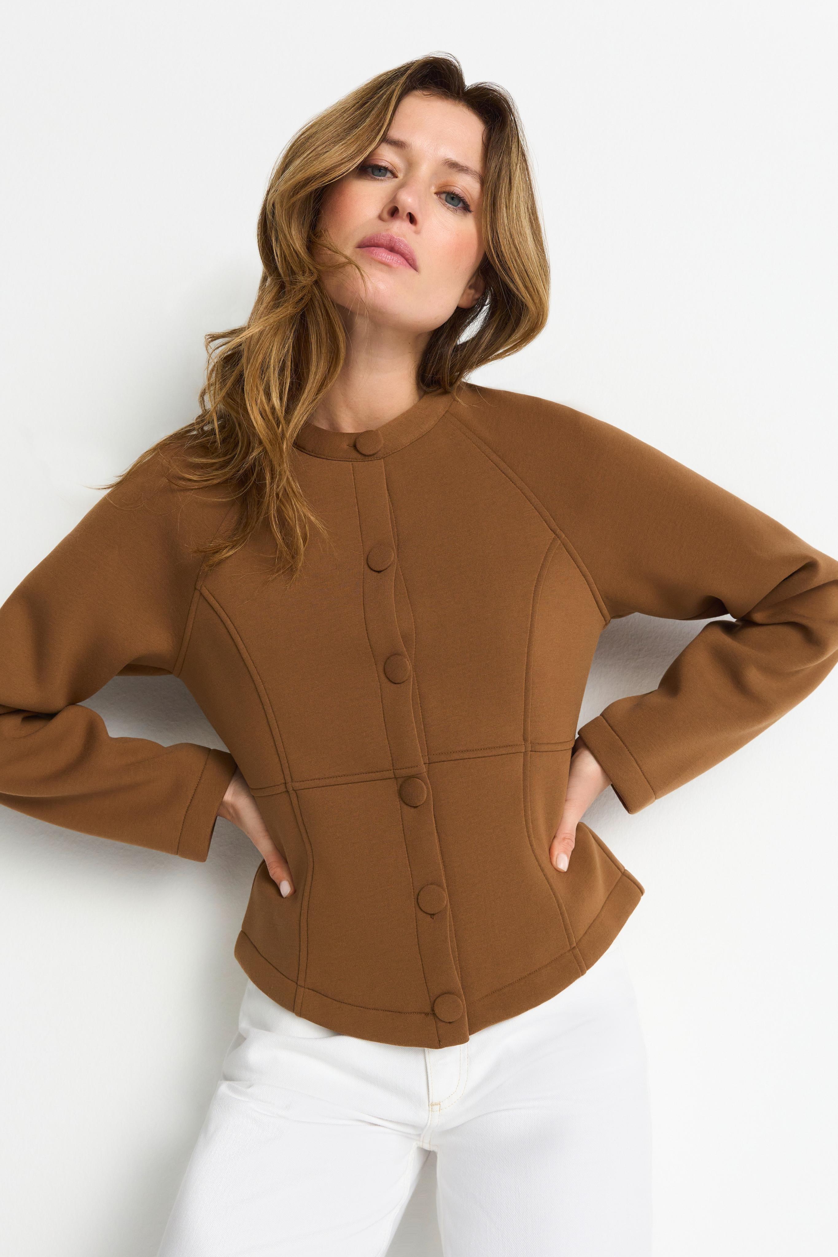 Blouson Richroyal, Damen, Gr. L, Coconut Bark, Web, Obermaterial: 50% Polyester, 50% Viskose, Unifarben, Regular Fit Taillenbedeckt, Rundhals, Eingesetzt Abgesteppte Kante, Jacken Blouson, Regular Fit Mit Rundhalsausschnitt