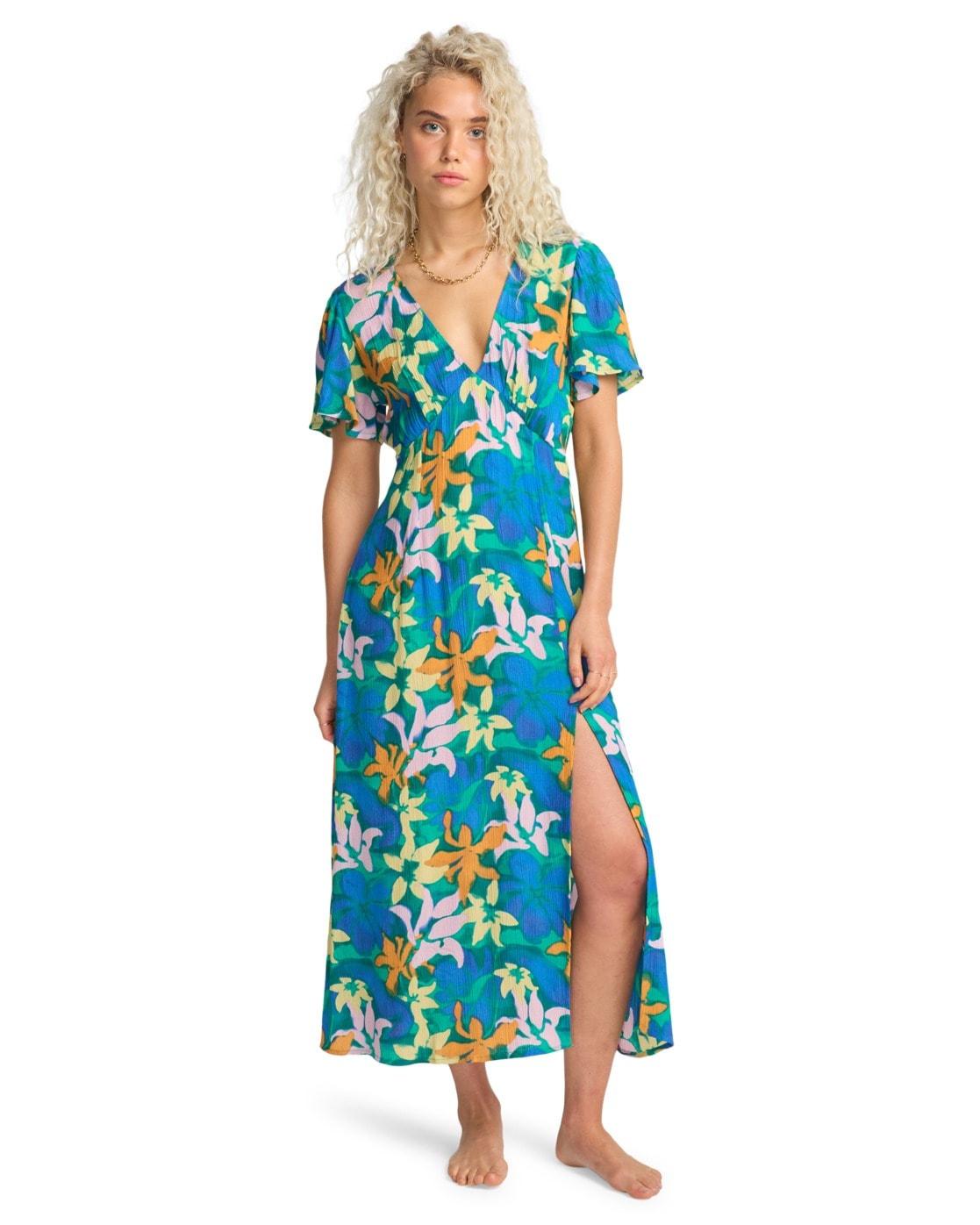 Sommerkleid BILLABONG "Jet Set", Damen, Gr. L, US-Größen, agua flores, Obermaterial:100% Viskose;, Kleider Sommerkleid