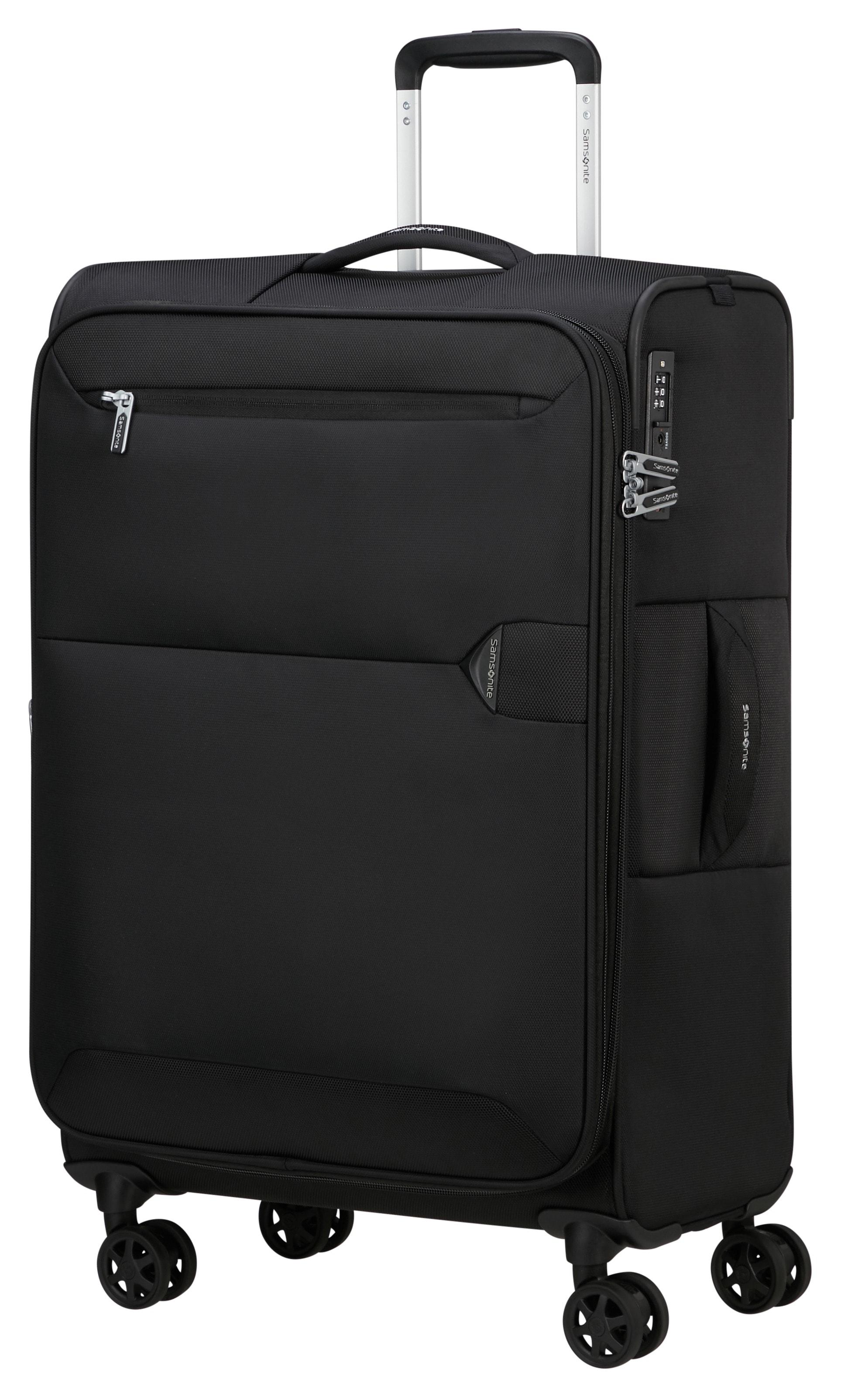 Weichgepäck-Trolley SAMSONITE "URBIFY, verschiedene Größen", Damen, Gr. B/H/T: 43cm x 68cm x 27cm 68 l, schwarz, Recycle-Polyester, Koffer Weichgepäck-Trolley, aus Recycle-Polyester, mit Kreuzspanngurt, mit Fronttasche