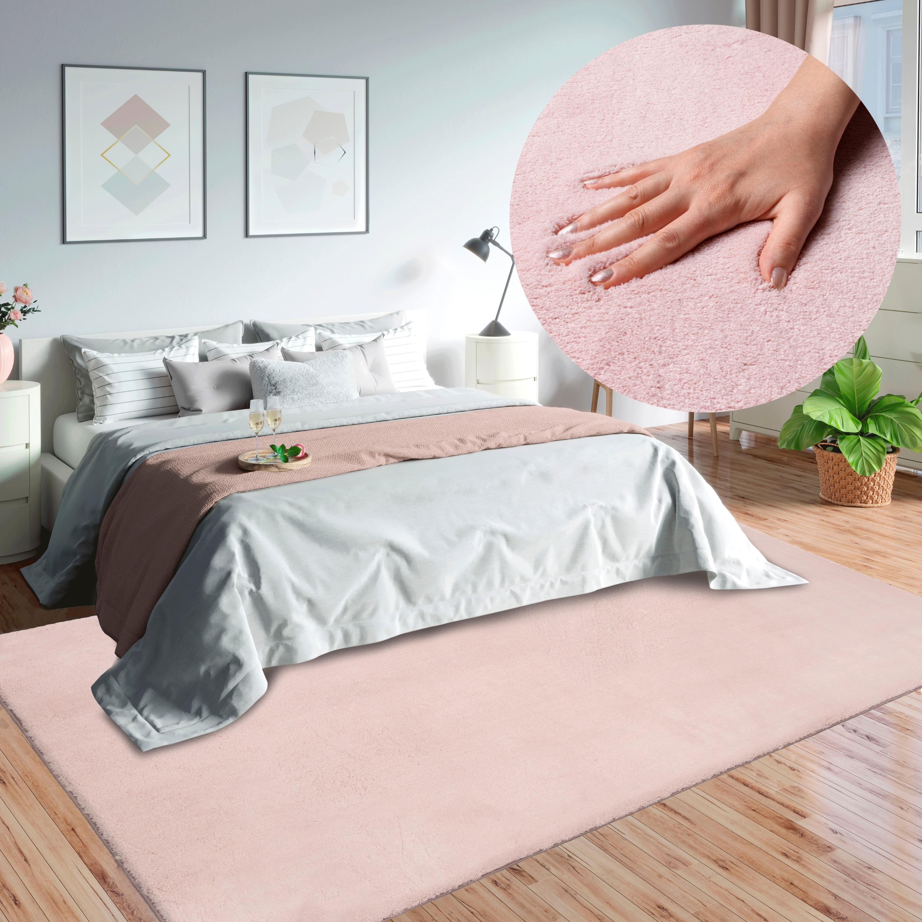 Teppich Merinos "Loft 37, Kunstfellteppich", Rosa (Blush), B:200Cm H:16Mm L:280Cm, Polyester, Teppiche, Teppich, Weich Und Kuschelig, Fell Haptik, Anti-Rutsch-Unterseite